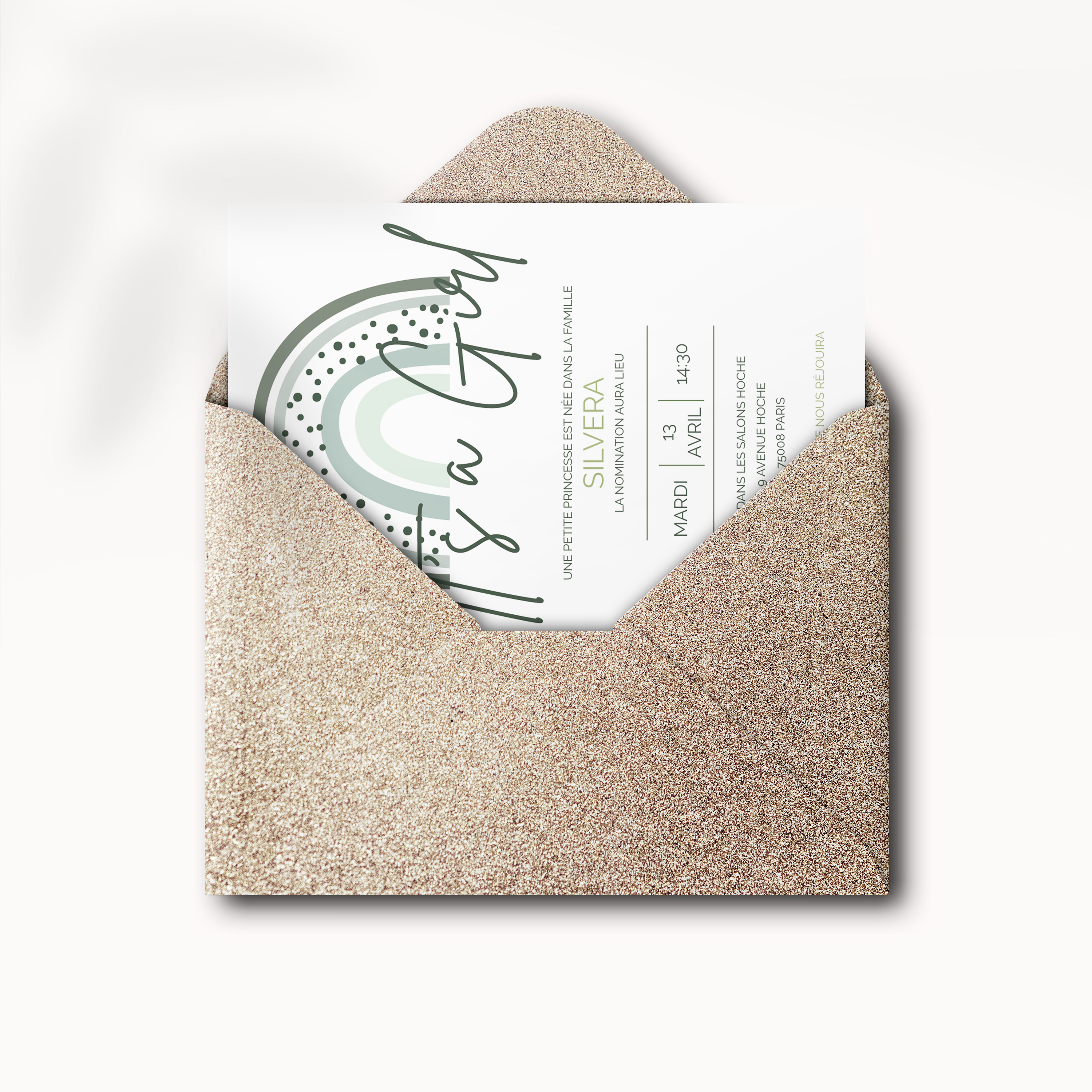 Green Rainbow - Cette invitation valorise une dominante chromatique affirmée, adoucie par une mise en page sobre et une typographie claire. Nos créateurs ont façonné une esthétique premium où rigueur et élégance se répondent. Nous réalisons la personnalisation sur mesure : intégration du texte, ajustement des teintes, ajout discret d’un logo. Diffusée exclusivement en numérique, elle atteint vos invités en un instant. Chaque détail – contrastes, alignements, proportions – a été calibré pour préserver fluidité et cohérence. Une correspondance contemporaine, posée et raffinée.