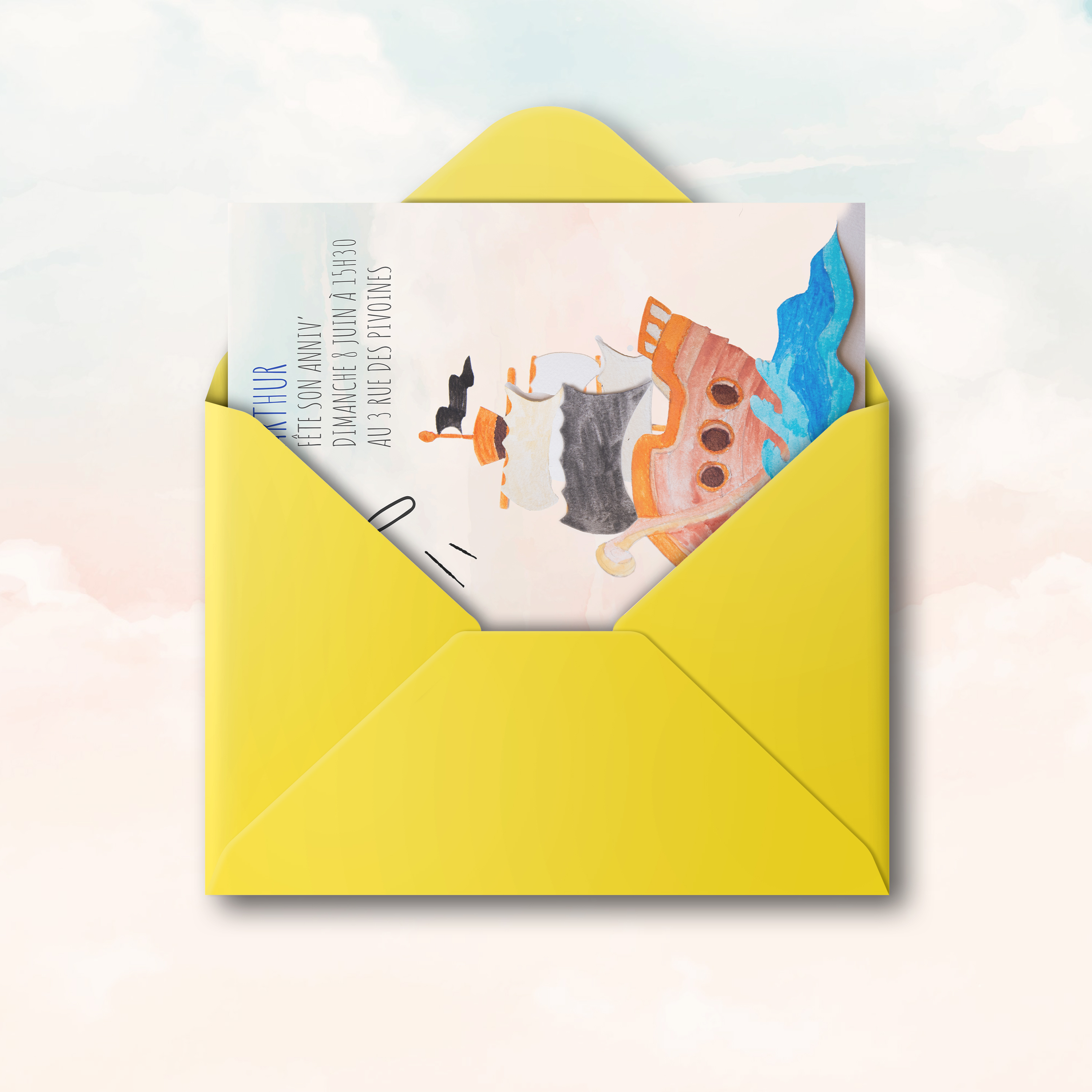 Pirate - Le modèle affirme une sobriété lumineuse : dominante chromatique douce, marges équilibrées, typographie claire. Nos créateurs ont privilégié une esthétique premium qui met en avant clarté et équilibre. Nous assurons la personnalisation : intégration du texte, harmonisation des couleurs, ajout discret d’un logo. Entièrement digitale, elle atteint vos invités instantanément. Chaque choix – alignements, proportions, contrastes – concourt à une lecture fluide et élégante. Une correspondance contemporaine, simple et raffinée.