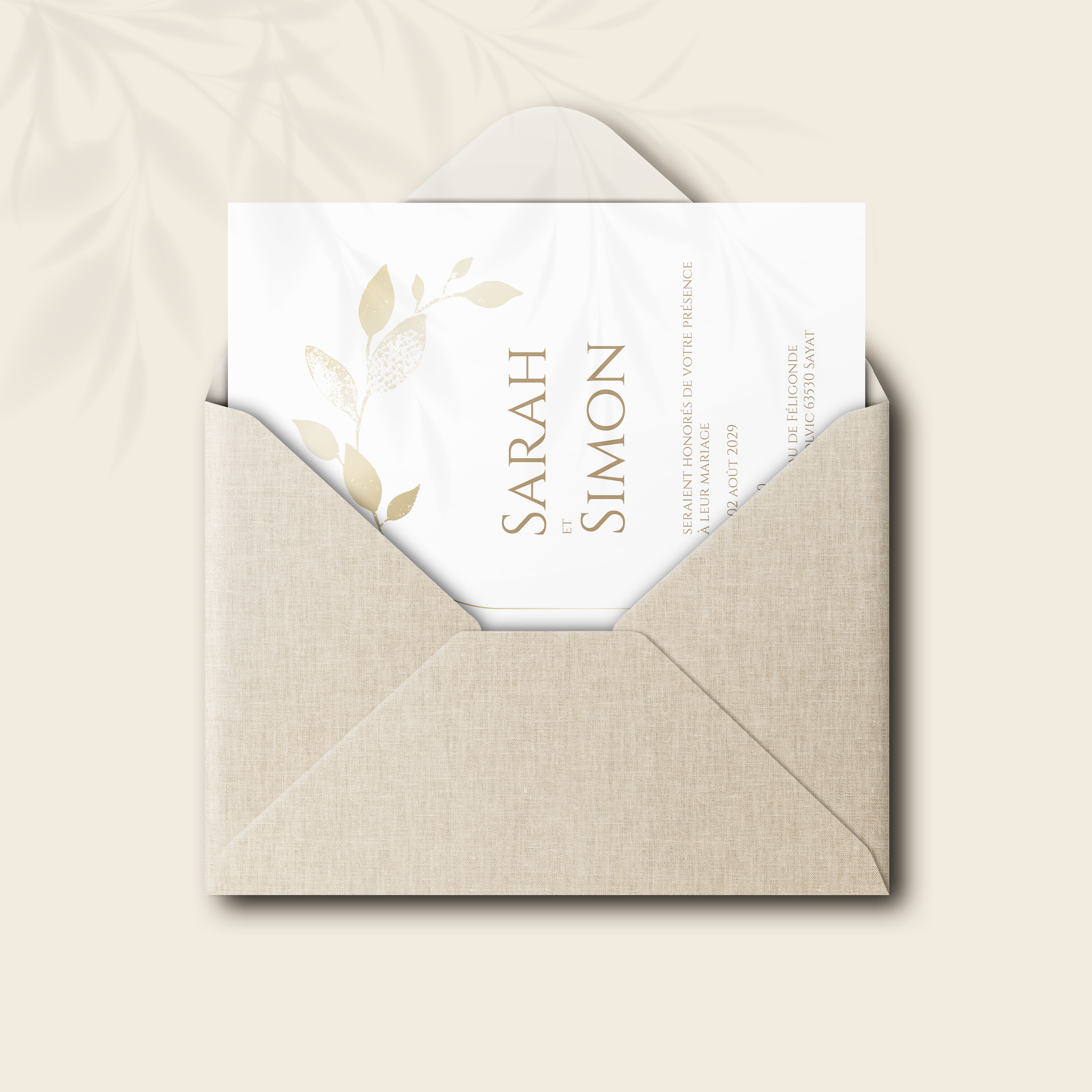 Minimalist Golden Leaves - Le dessin met en lumière une dominante chromatique affirmée, tempérée par des marges sobres et une typographie claire. Nos illustrateurs ont composé une invitation premium où le message reste central. Nous assurons la personnalisation sur mesure : intégration de votre texte, ajustement des teintes, ajout d’un logo discret. Entièrement digitale, elle atteint vos invités sans délai. Chaque choix – proportions, échelle, rythme visuel – a été calibré pour préserver fluidité et élégance. Une correspondance contemporaine, fiable et posée.