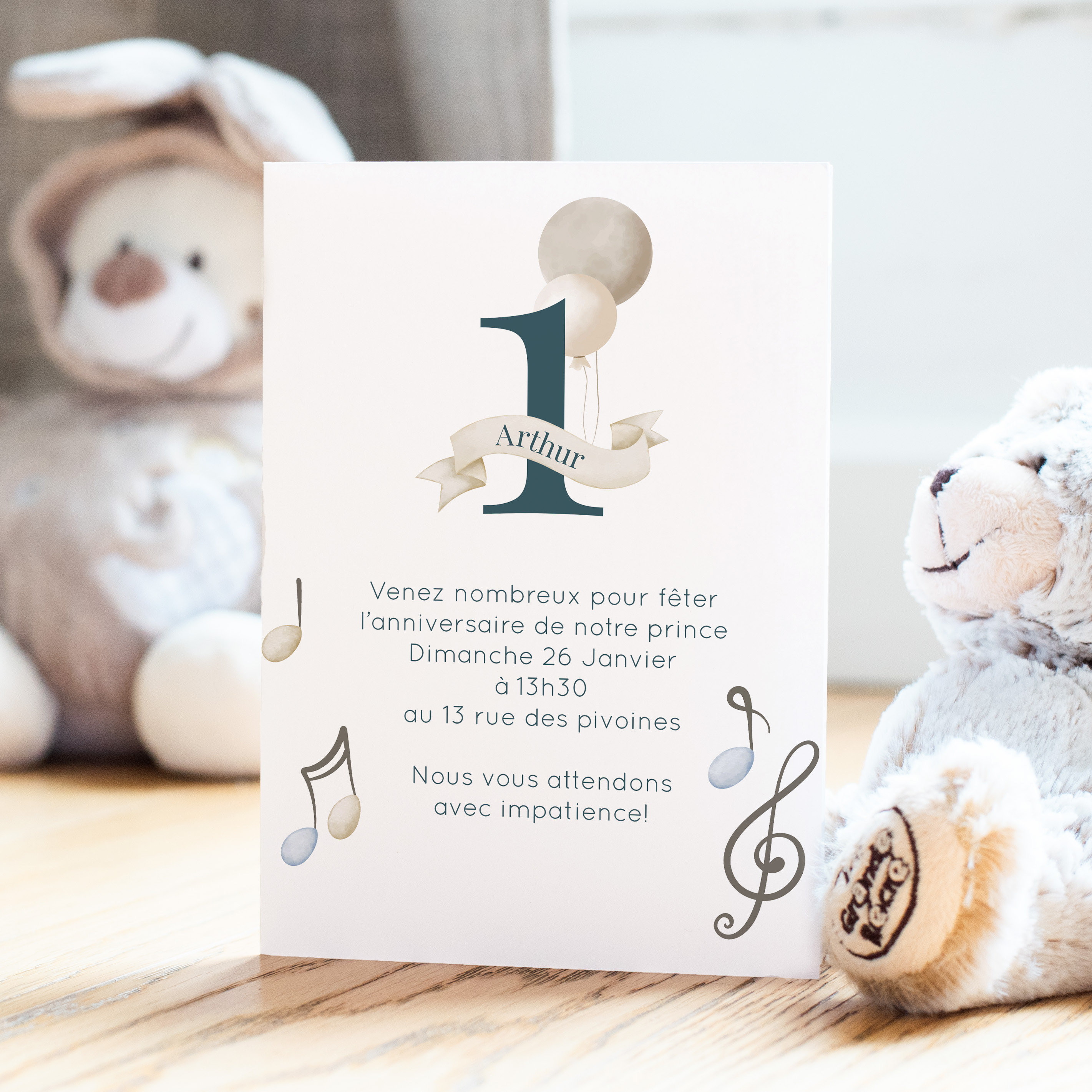 Musical Balloons - Cette invitation affirme une présence nette : couleur dominante précise, composition régulière, typographie posée. Pensée par nos créateurs, elle propose une esthétique premium où l’évidence graphique souligne votre message. Vous nous transmettez le texte ; nous le mettons en page avec exactitude, accordons la palette et ajoutons, si souhaité, un logo discret. Entièrement digitale, elle se diffuse immédiatement auprès de vos invités. Les proportions maîtrisées, la hiérarchie claire et les contrastes mesurés assurent une lecture fluide et élégante. Un modèle contemporain pour annoncer avec tact et inviter avec sûreté, sans effets superflus.