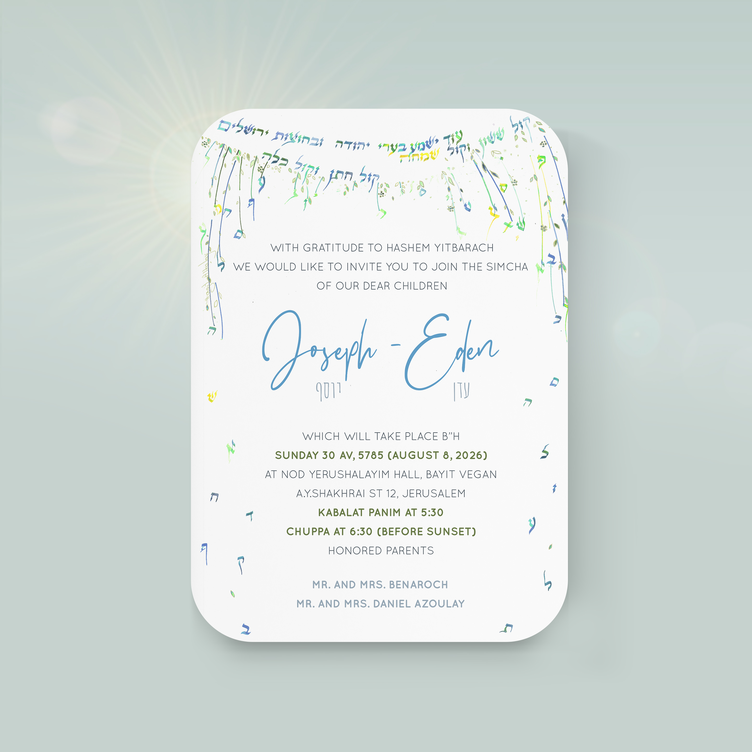 Our Wedding In Color - Cette invitation privilégie la précision : dominante chromatique claire, proportions nettes, typographie posée. Nos créateurs ont conçu un modèle premium qui met l’accent sur sobriété et équilibre. Nous assurons la personnalisation complète : vous nous envoyez le texte, nous l’intégrons avec exactitude, ajustons la palette et ajoutons un logo discret. Diffusée exclusivement en numérique, elle atteint vos invités instantanément. Chaque détail – cadence, alignements, contrastes – a été pensé pour offrir une lecture fluide et élégante. Une correspondance contemporaine, simple et raffinée.