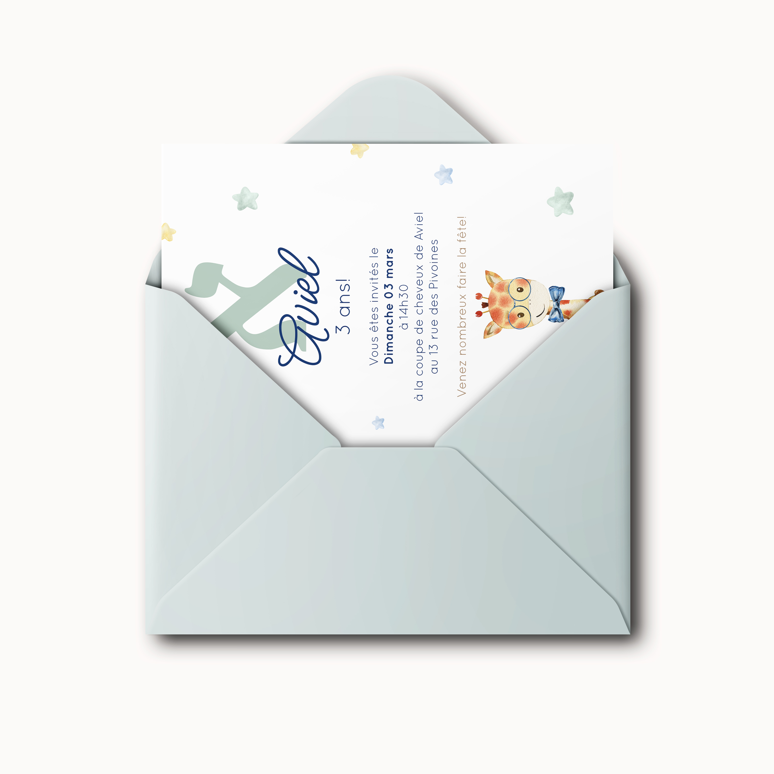 Mimi Girafa - Cette invitation met en avant une rigueur graphique : dominante chromatique affirmée, grille régulière, typographie nette. Nos créateurs ont voulu une esthétique premium, stable et élégante. Vous nous confiez le texte ; nous l’intégrons avec exactitude, accordons les teintes et ajoutons un logo discret. Diffusée uniquement au format numérique, elle atteint vos invités immédiatement. Les proportions équilibrées, la hiérarchie claire et les contrastes posés garantissent une lecture fluide. Une correspondance moderne et durable, qui privilégie l’essentiel.