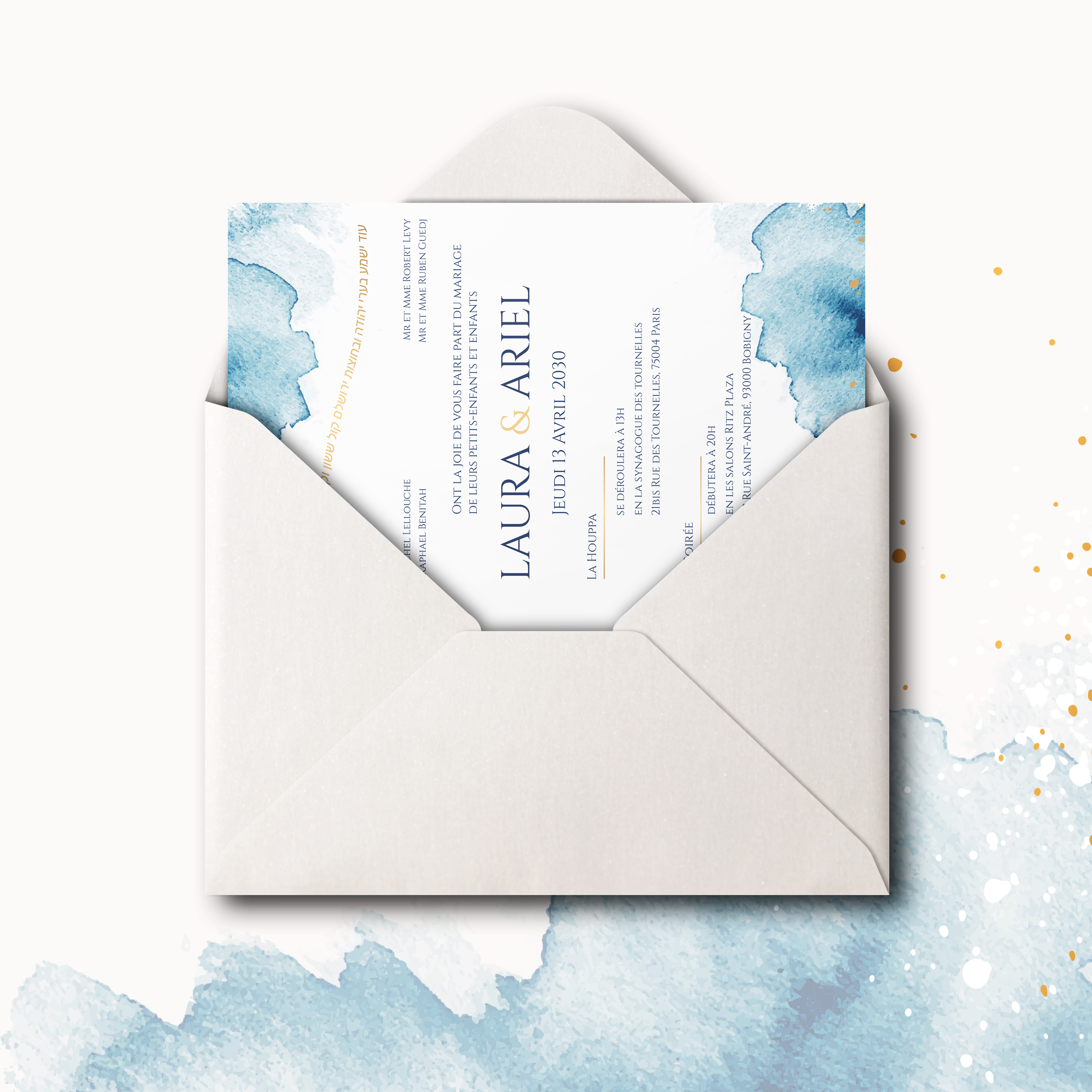 Blue Splash Invit - Cette invitation met en avant une clarté moderne : dominante chromatique affirmée, proportions stables, typographie précise. Nos créateurs ont imaginé une esthétique premium qui allie rigueur et justesse. Vous nous envoyez le texte ; nous l’intégrons avec soin, ajustons la palette et ajoutons un logo discret. 100% digitale, elle atteint vos invités instantanément. Chaque choix – alignements, contrastes, marges – a été pensé pour garantir fluidité et élégance. Une correspondance contemporaine, simple et posée.