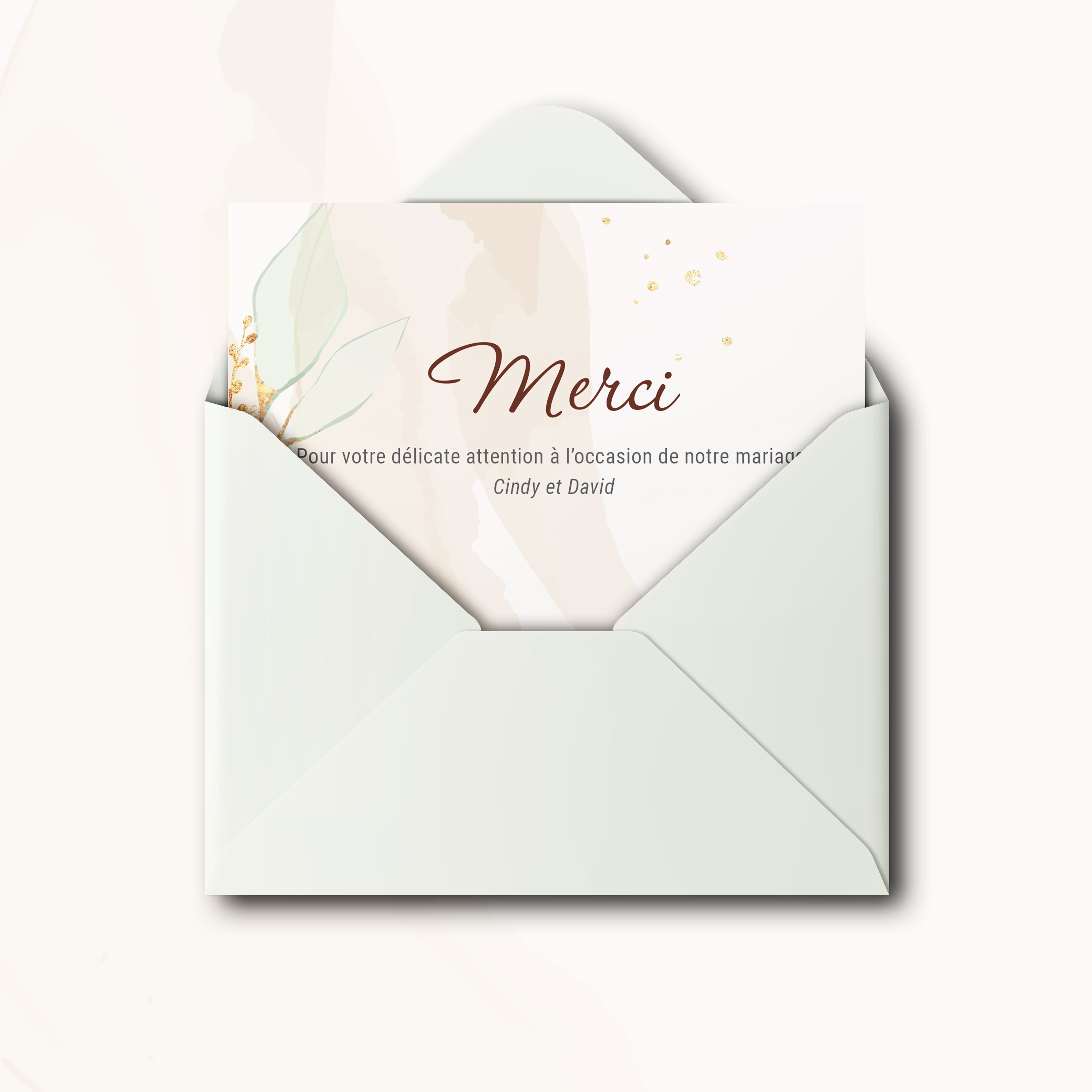 Sage Green Thanks - Cette invitation déploie une sobriété graphique où la couleur dominante guide le regard avec douceur. La grille régulière et la typographie posée composent un cadre premium précis. Nous prenons en charge la personnalisation : vous nous envoyez le texte, nous le mettons en page, harmonisons la palette et ajoutons un logo discret si souhaité. Diffusée exclusivement en numérique, elle atteint vos invités immédiatement. Chaque choix – respiration des blancs, alignements, contrastes – a été calibré pour préserver fluidité et raffinement. Une correspondance contemporaine, simple et élégante.