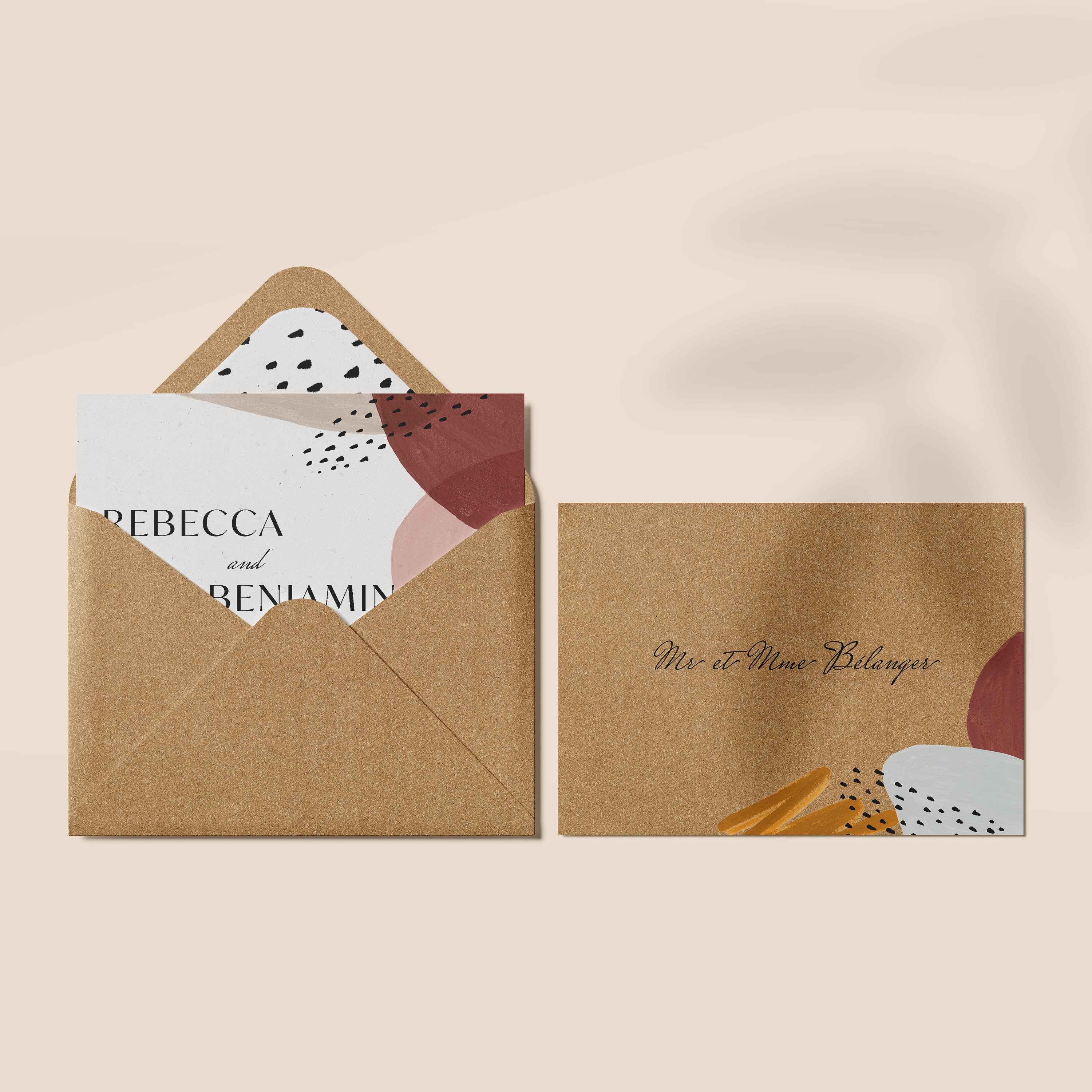 Formes Feutrées Invitation - Avec ce modèle, nous avons choisi une esthétique sereine et structurée : une dominante chromatique expressive, des alignements précis et une typographie soignée. L’objectif est simple : offrir à vos mots un espace lisible, élégant et actuel. Conçue par nos illustrateurs, l’invitation privilégie la cohérence des formes et la sobriété des effets. Vous nous envoyez votre texte ; nous le composons avec soin, ajustons les couleurs et pouvons ajouter un logo discret. Au format numérique, l’envoi est immédiat et permet une diffusion claire auprès de vos invités. Ce modèle assume une modernité durable, pensée pour accompagner aussi bien une annonce qu’une invitation, sans jamais sacrifier la qualité du détail.