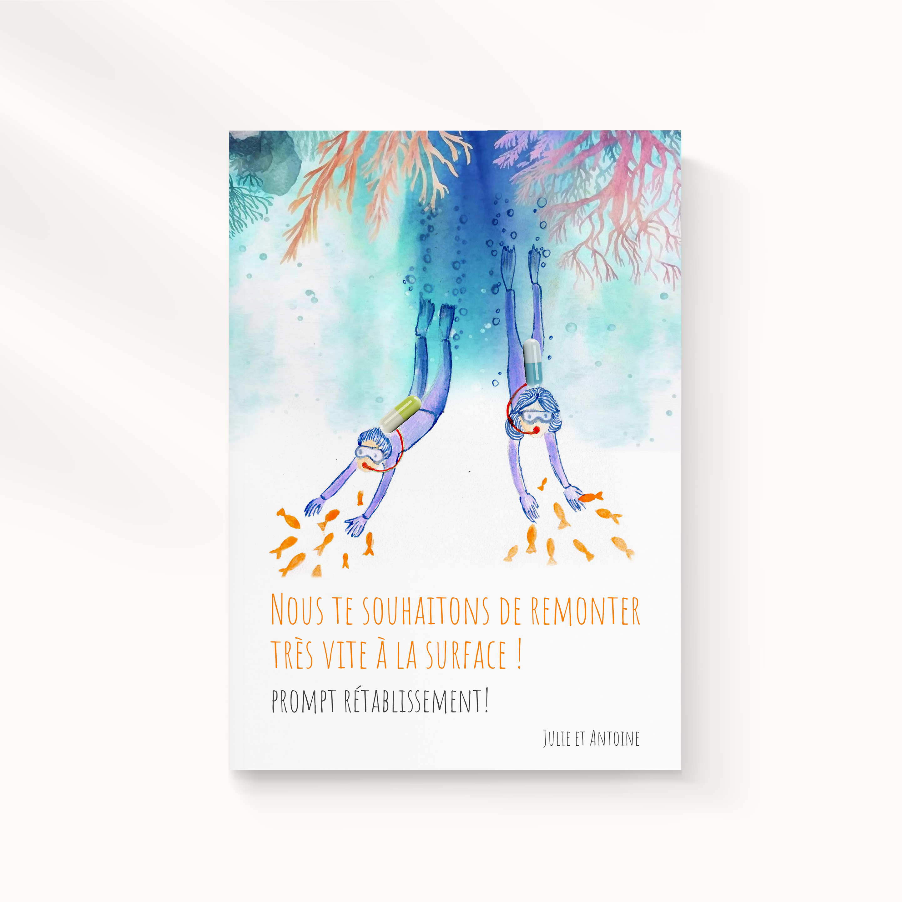 Pills Underwater - Le dessin privilégie la simplicité élégante : couleur dominante douce, marges sobres, typographie claire. Nos illustrateurs ont conçu une invitation premium qui met en avant sobriété et équilibre. Nous assurons la personnalisation : intégration du texte, ajustement des couleurs, ajout discret d’un logo. Diffusée exclusivement en numérique, elle atteint vos invités sans délai. Chaque choix – alignements, contrastes, proportions – a été pensé pour une lecture fluide. Une correspondance contemporaine, simple et raffinée.