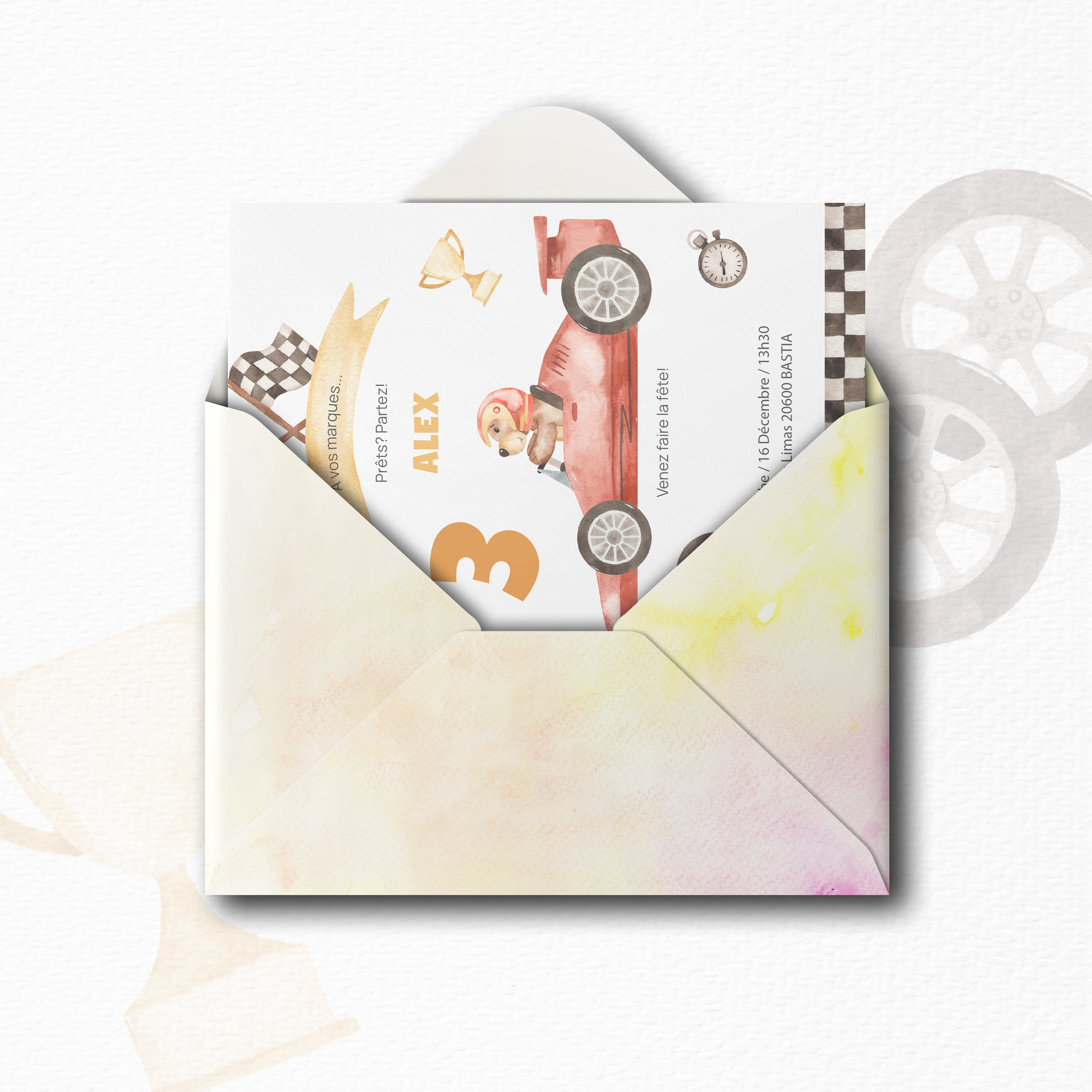 Prêts? Partez! - Cette invitation déploie une sobriété graphique où la couleur dominante guide le regard sans l’éblouir. La trame régulière et la typographie posée composent un cadre premium précis. Nous assurons la personnalisation sur mesure : vous nous confiez le texte, nous le composons avec exactitude, ajustons la palette et ajoutons un logo discret si souhaité. Entièrement digitale, elle parvient immédiatement à vos invités. Chaque détail – respiration des blancs, proportions, contrastes – a été pensé pour préserver fluidité et cohérence. Une correspondance contemporaine, simple et raffinée.