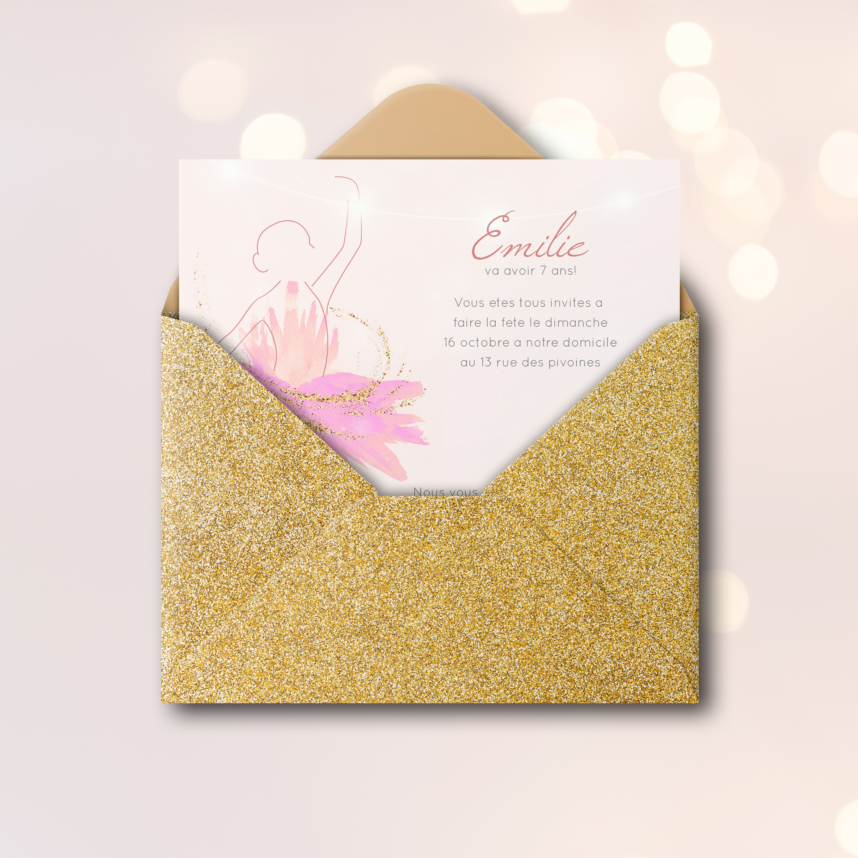 Bailar Ballet - Cette invitation met en scène une dominante chromatique apaisée, articulée par des marges sobres et une typographie claire. Nos créateurs ont façonné un équilibre premium qui laisse parler l’essentiel. Vous nous envoyez le texte ; nous le composons avec précision, harmonisons les couleurs, ajoutons un logo discret au besoin. Diffusée exclusivement en numérique, elle atteint vos invités instantanément. Chaque paramètre – interlignes, proportions, contraste – a été calibré pour une élégance durable. Une correspondance droite, simple et raffinée.