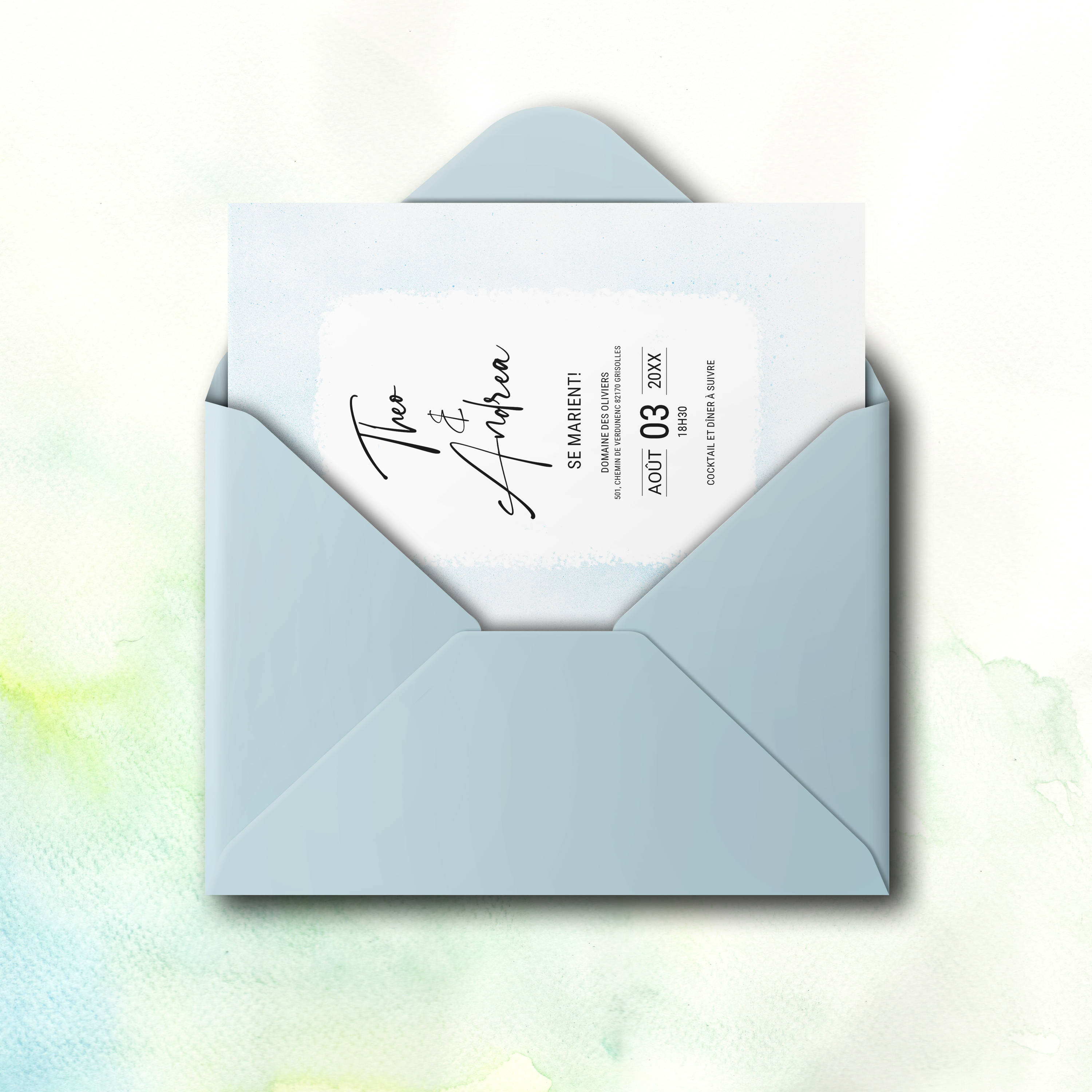 Aqua-Blue - Cette invitation met en valeur une dominante chromatique affirmée, adoucie par des alignements nets et une typographie claire. Nos créateurs ont imaginé une esthétique premium qui laisse l’élégance s’exprimer avec retenue. Nous prenons en charge la personnalisation complète : vous nous confiez votre texte, nous l’intégrons avec soin, ajustons les couleurs et ajoutons un logo discret. 100% digitale, elle atteint vos invités instantanément. Chaque paramètre – cadence, marges, échelle – a été pensé pour garantir fluidité et raffinement. Une correspondance contemporaine, fiable et posée.