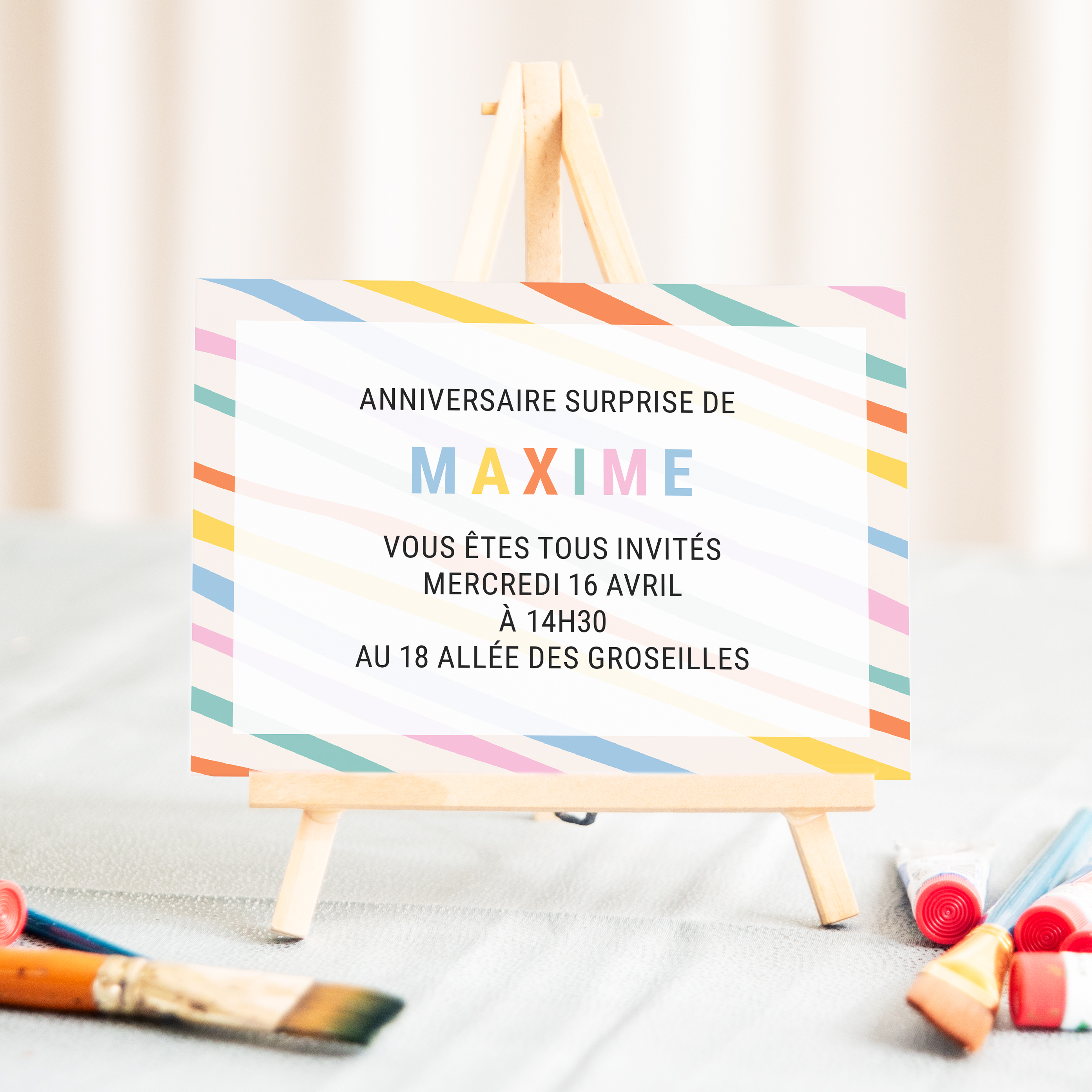 Funny Colors - Cette invitation met en valeur une dominante chromatique affirmée, structurée par une mise en page sobre et une typographie nette. Nos créateurs ont imaginé une esthétique premium qui associe rigueur et élégance. Vous nous envoyez le texte ; nous l’intégrons, harmonisons la palette et ajoutons un logo discret. 100% digitale, elle atteint vos invités immédiatement. Chaque choix – proportions, cadence, respiration visuelle – a été pensé pour préserver fluidité et justesse. Une correspondance contemporaine, simple et raffinée.