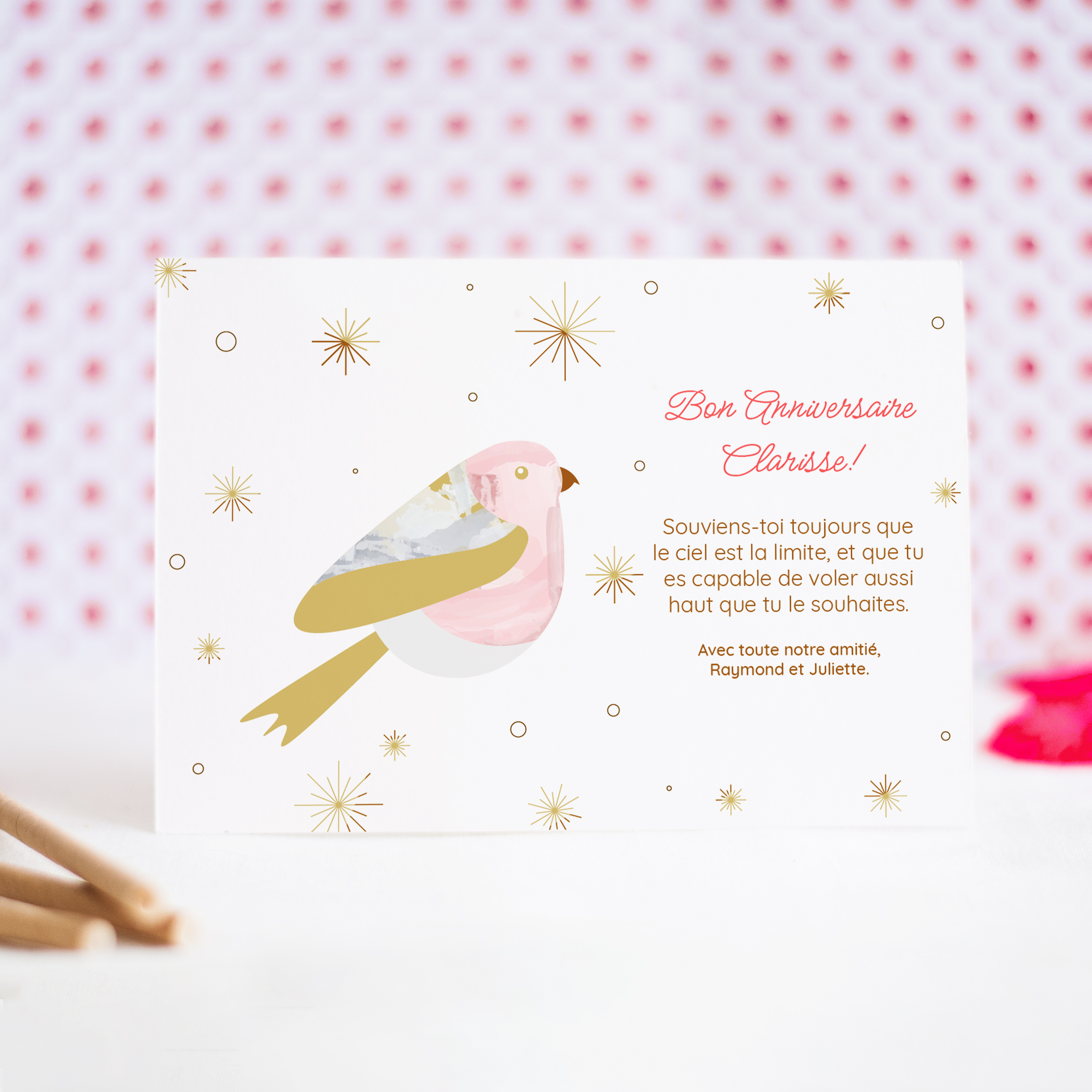 Envol Ailé - Le modèle affirme une modernité posée : dominante chromatique douce, marges régulières, titrages mesurés. Nos illustrateurs ont conçu une esthétique premium où l’équilibre prime, loin des effets superflus. Nous prenons en charge la personnalisation : vous nous transmettez le texte, nous l’intégrons, affinons les couleurs et ajoutons un logo discret si nécessaire. 100% digitale, l’invitation se diffuse immédiatement auprès de vos invités. La structure claire, le tempo des lignes et la respiration des blancs assurent une lecture confortable et sûre. Idéal pour annoncer un événement avec élégance, ce dessin privilégie l’essentiel et assume une allure contemporaine, sobre et durable.