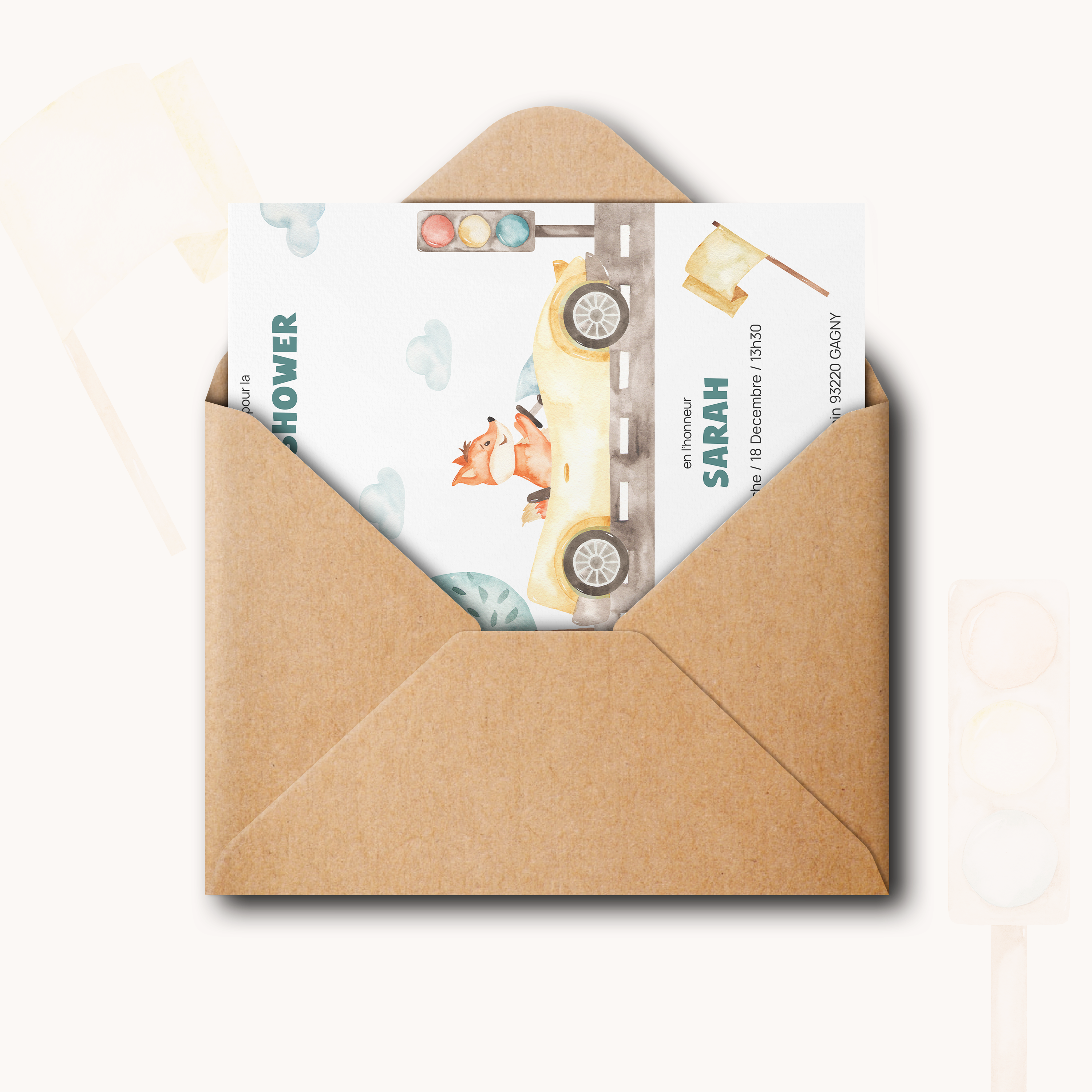 En Route - Le dessin met en avant une dominante chromatique lumineuse, tempérée par des marges sobres et une typographie claire. Nos créateurs ont composé une esthétique premium où la mesure soutient l’élégance. Nous prenons en charge la personnalisation complète : intégration de votre texte, harmonisation des teintes, ajout discret d’un logo. 100% digitale, l’invitation atteint vos invités instantanément. Chaque choix – cadence, alignements, échelle – a été calibré pour une lecture fluide et raffinée. Une correspondance contemporaine, fiable et durable.