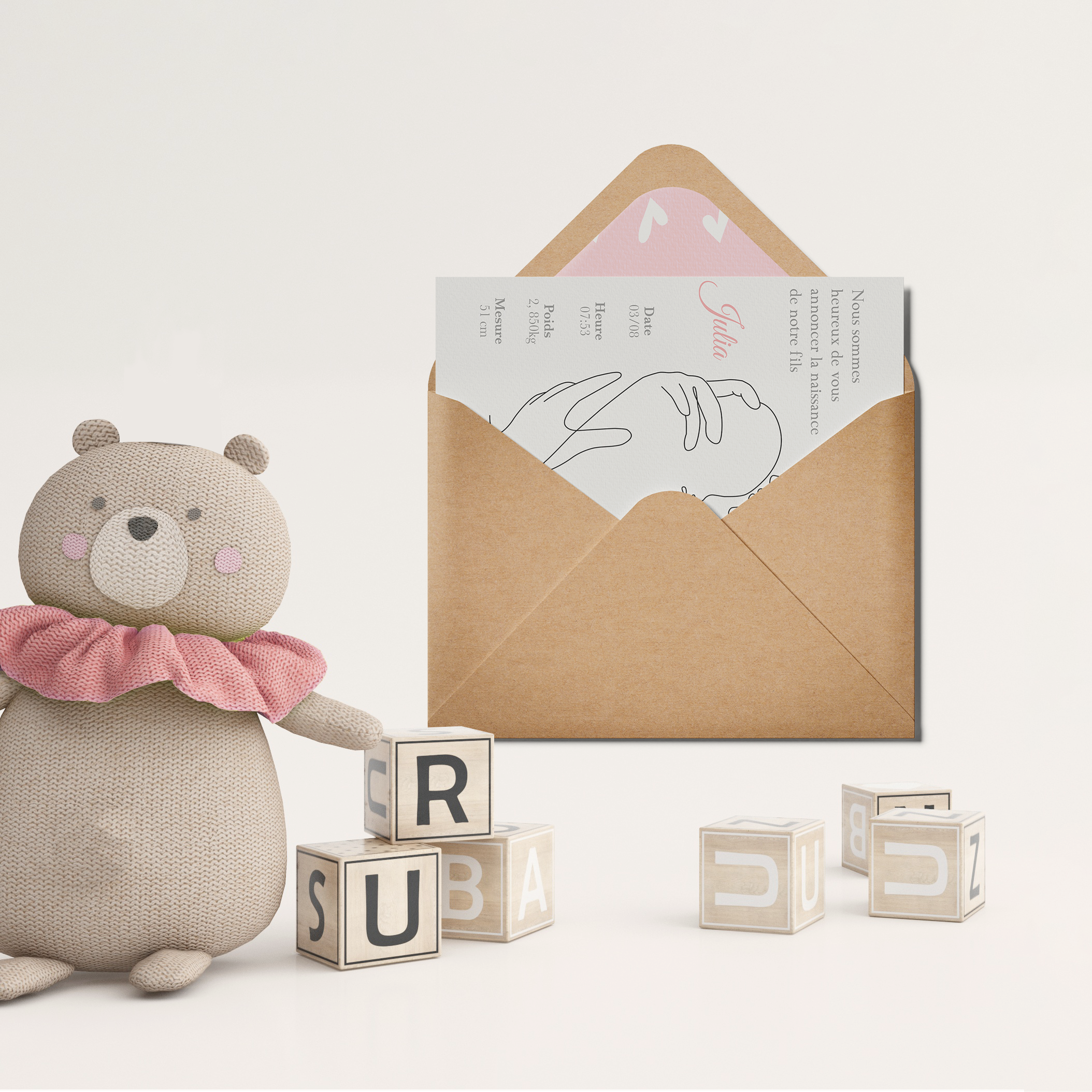 New Pink Baby - Le dessin propose une sobriété lumineuse : couleur dominante apaisée, marges régulières, typographie précise. L’ensemble traduit une esthétique premium qui met en avant l’essentiel. Nos créateurs ont conçu une invitation moderne et fiable. Nous prenons en charge la personnalisation sur mesure : intégration du texte, réglage des teintes, ajout discret d’un logo. Diffusée uniquement en digital, elle atteint vos destinataires immédiatement. Chaque détail – proportion, rythme, cohérence – a été étudié pour préserver clarté et élégance. Une correspondance contemporaine et raffinée, idéale pour vos moments marquants.