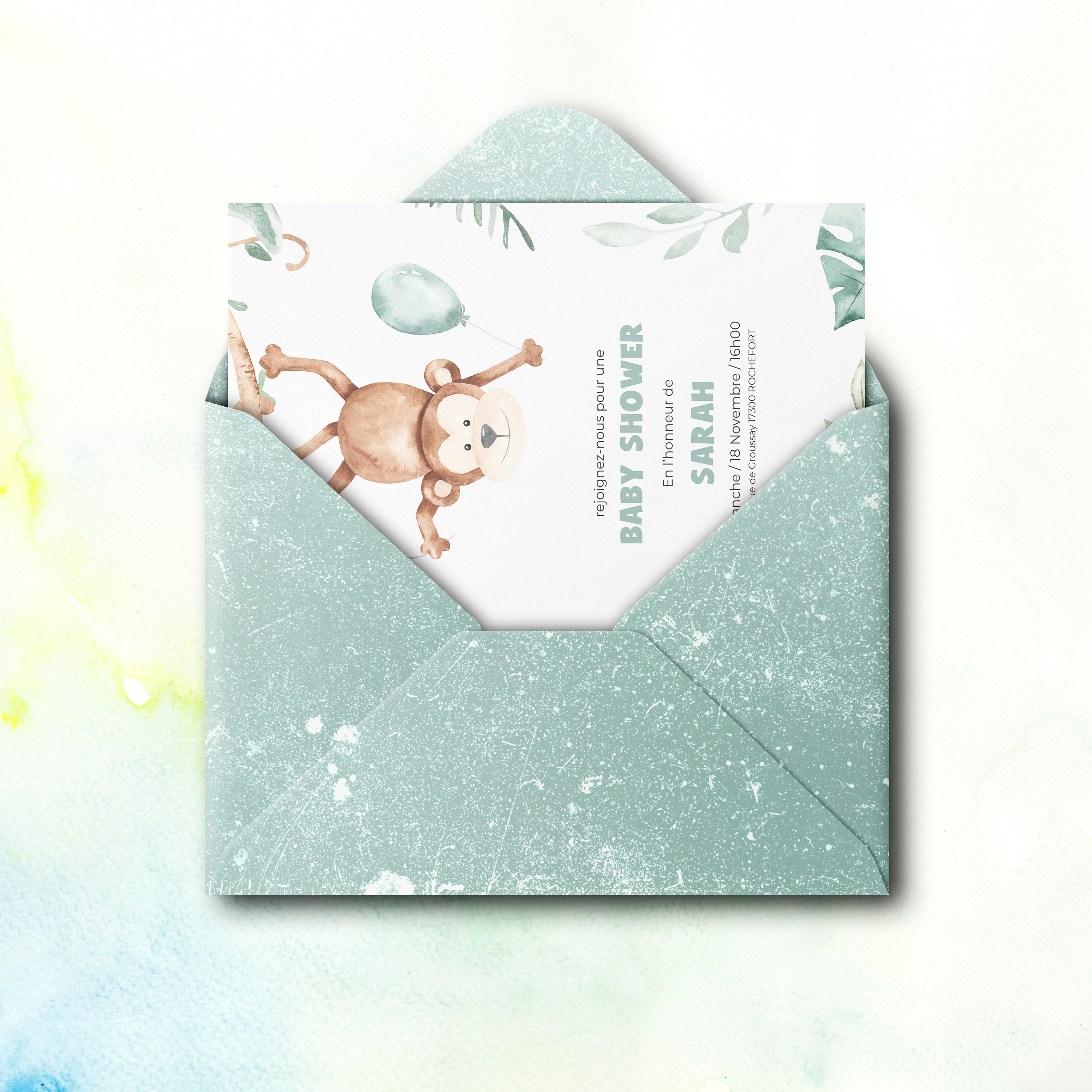 Monkey Shower - Cette invitation privilégie la précision tranquille : une couleur dominante mesurée, des marges sobres, une typographie claire. Nos créateurs ont imaginé une esthétique premium qui laisse respirer vos mots. Nous assurons la personnalisation complète : vous nous envoyez le texte, nous le mettons en page, harmonisons la palette et ajoutons un logo discret si nécessaire. 100% digitale, elle parvient immédiatement à vos invités. Chaque choix – contrastes, alignements, proportions – a été pensé pour préserver fluidité et élégance. Une correspondance contemporaine, sobre et raffinée.
