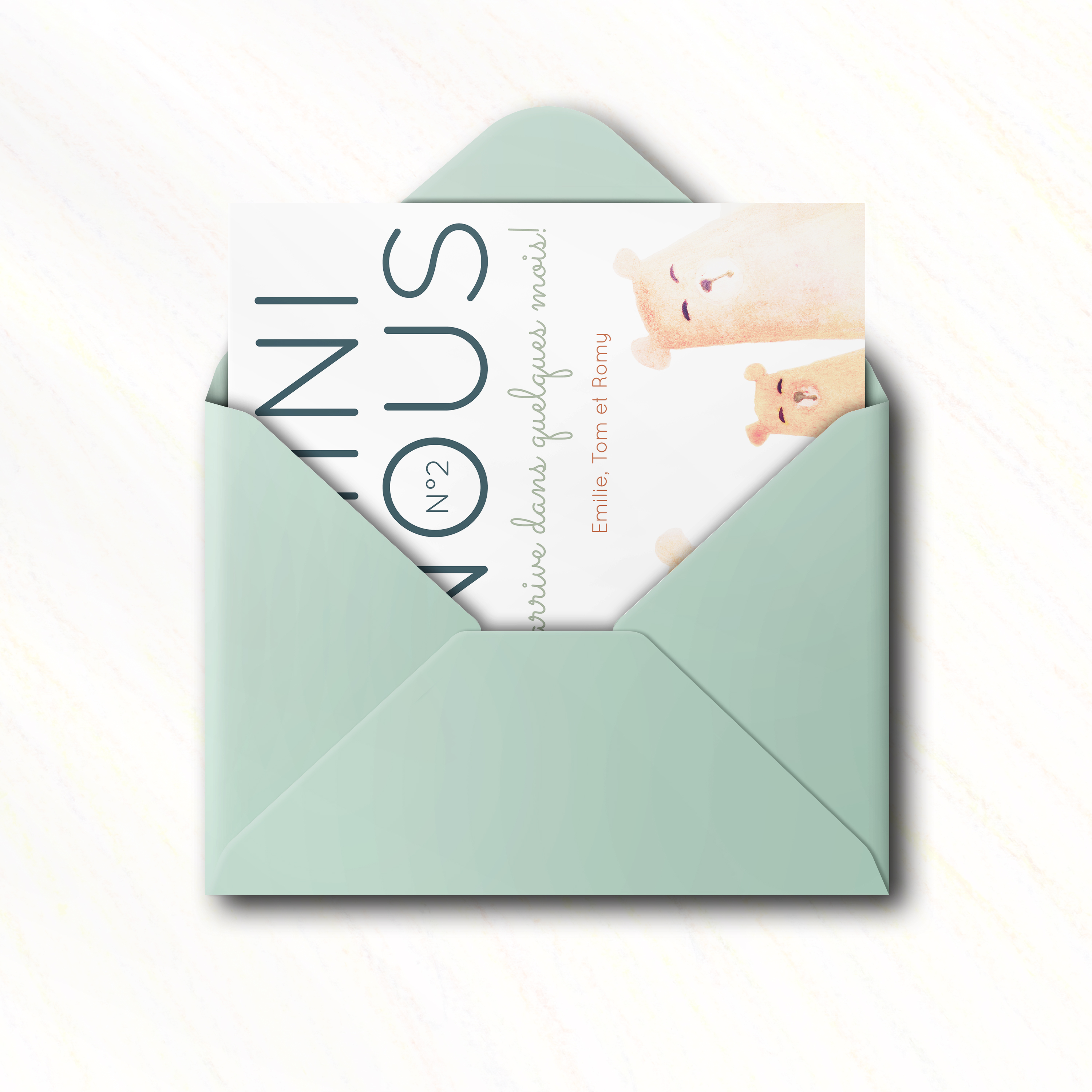 Mini Nous - Cette invitation met en scène une dominante chromatique douce, accompagnée d’une mise en page équilibrée et d’une typographie claire. Nos créateurs ont conçu un modèle premium qui associe sobriété et élégance. Nous assurons la personnalisation sur mesure : vous nous envoyez le texte, nous l’intégrons, ajustons la palette et ajoutons un logo discret. Entièrement digitale, elle atteint vos invités immédiatement. Chaque paramètre – hiérarchie, marges, contrastes – a été pensé pour garantir fluidité et raffinement. Une correspondance contemporaine, fiable et posée.