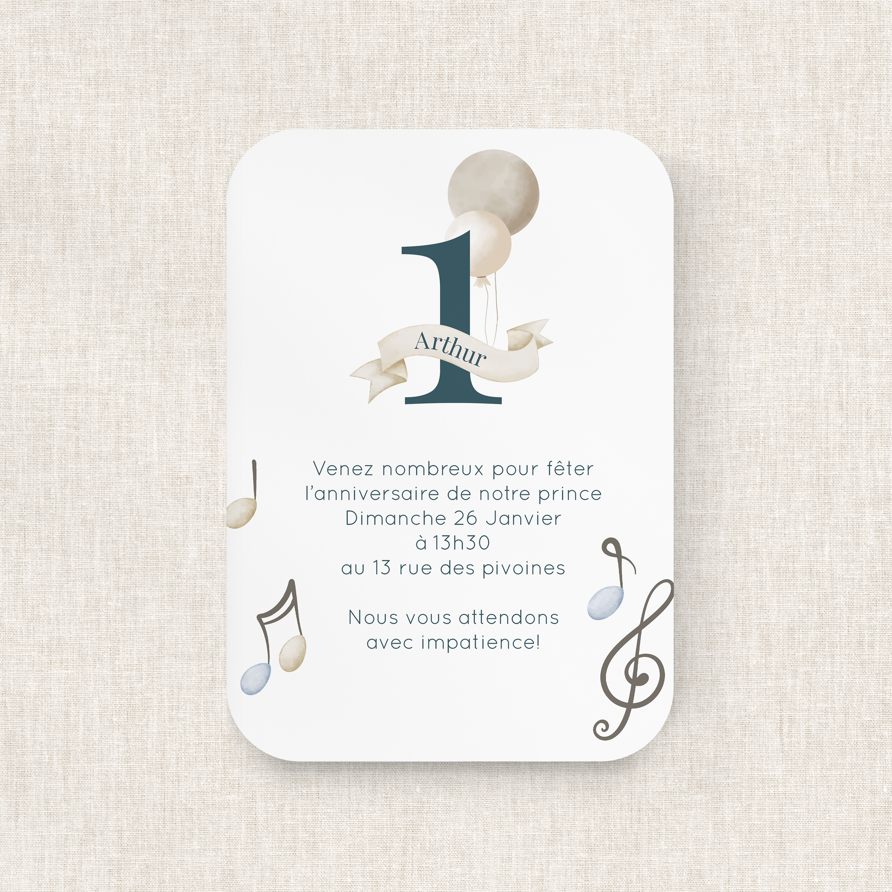 Musical Balloons - Cette invitation affirme une présence nette : couleur dominante précise, composition régulière, typographie posée. Pensée par nos créateurs, elle propose une esthétique premium où l’évidence graphique souligne votre message. Vous nous transmettez le texte ; nous le mettons en page avec exactitude, accordons la palette et ajoutons, si souhaité, un logo discret. Entièrement digitale, elle se diffuse immédiatement auprès de vos invités. Les proportions maîtrisées, la hiérarchie claire et les contrastes mesurés assurent une lecture fluide et élégante. Un modèle contemporain pour annoncer avec tact et inviter avec sûreté, sans effets superflus.