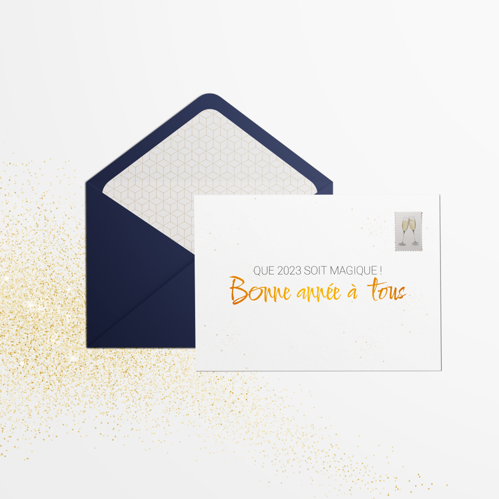 Gold Year - Le modèle se distingue par la clarté de ses lignes et la douceur de sa couleur principale. La mise en page, volontairement aérée, donne un souffle moderne à vos messages et met en valeur l’essentiel. Nos créateurs ont imaginé une invitation où sobriété et raffinement s’équilibrent, afin de proposer un écrin adapté à vos annonces. Vous nous envoyez votre texte, nous le composons avec exactitude, harmonisons les teintes et ajoutons un logo discret si vous le souhaitez. Diffusée uniquement en version digitale, elle rejoint instantanément vos destinataires. Chaque proportion a été pensée pour offrir fluidité et équilibre. Une invitation contemporaine qui allie précision graphique, authenticité et modernité.