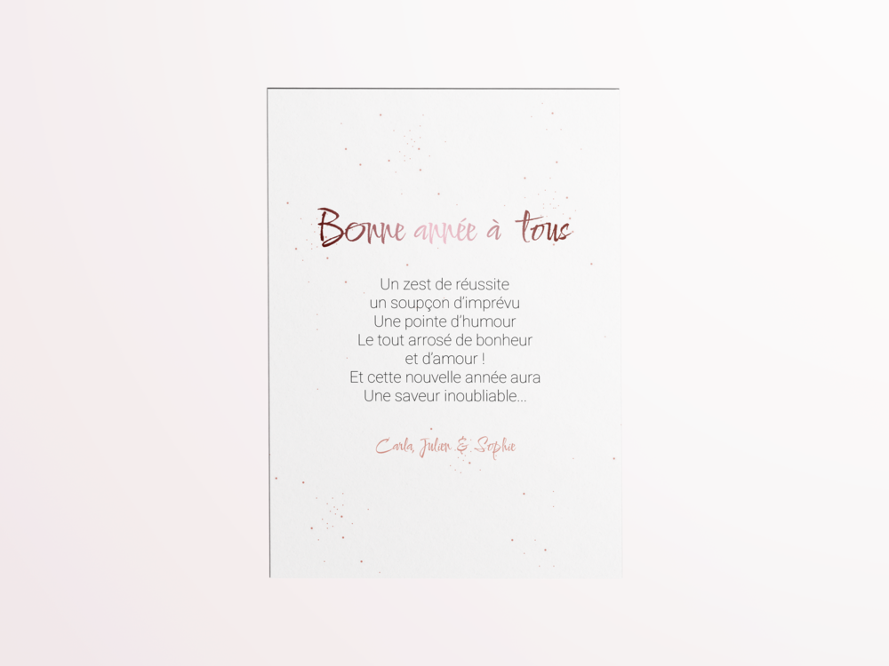 Pink Year - Cette invitation associe une dominante chromatique apaisante à une mise en page structurée qui respire la modernité. Les volumes sont équilibrés, les contrastes maîtrisés, offrant une lecture claire et un impact immédiat. Conçue par nos illustrateurs, elle privilégie l’épure et l’élégance sobre. Vous nous confiez vos mots ; nous les intégrons avec précision, adaptons les nuances et ajoutons un logo discret si besoin. Entièrement digitale, elle parvient aussitôt à vos invités et transforme un message simple en un geste raffiné. Chaque détail est pensé pour préserver l’harmonie et la fluidité. Une correspondance actuelle, délicate et distinguée.