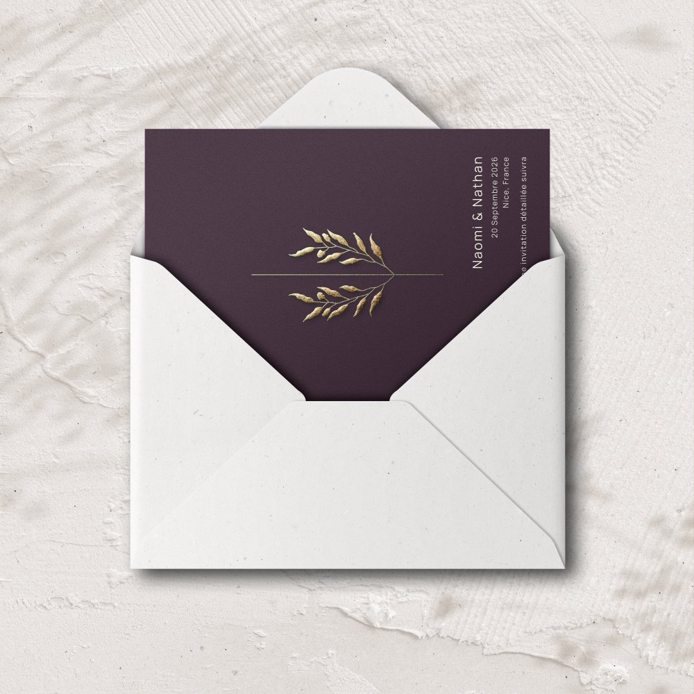 Purple Velvet - Cette invitation illustre une modernité posée : une couleur dominante douce, des marges sobres et une typographie claire. Nos créateurs ont voulu une esthétique premium qui met en avant sobriété et fluidité. Nous assurons la personnalisation complète : texte intégré, harmonisation des couleurs, ajout discret d’un logo. Diffusée exclusivement en digital, elle rejoint vos invités immédiatement. Chaque choix – proportions, alignements, contraste – a été pensé pour garantir élégance et cohérence. Une correspondance contemporaine, simple et raffinée.