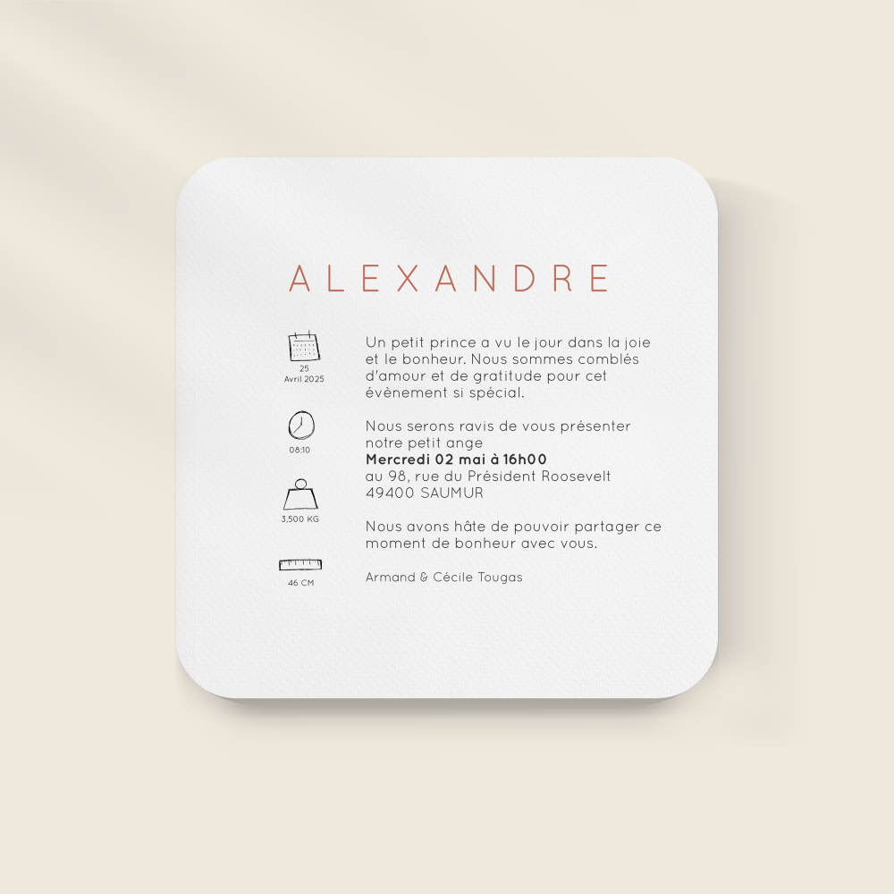 Petite Main - Cette invitation associe intensité et retenue : une couleur dominante expressive adoucie par une mise en page claire et une typographie régulière. Nos créateurs ont voulu une esthétique premium, moderne et fiable. Nous réalisons la personnalisation complète : texte intégré avec soin, nuances ajustées, ajout discret d’un logo. Diffusée uniquement en digital, elle atteint vos invités immédiatement. Chaque détail – proportions, contrastes, rythme – contribue à une lecture fluide et élégante. Une correspondance sobre, contemporaine et raffinée.