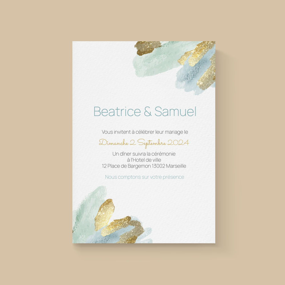 Blue Paint - Le modèle affirme une présence nette : couleur dominante assumée, alignements précis, hiérarchie lisible. Nos illustrateurs ont retenu une écriture graphique épurée pour accueillir vos annonces avec tact. Nous prenons en charge la personnalisation sur mesure : intégration du texte, harmonisation des teintes, ajout d’un logo discret au besoin. Entièrement numérique, l’invitation rejoint vos destinataires sans délai. Les paramètres visuels – marges, contrastes, interlignes – sont réglés pour une élégance fiable et durable. Une correspondance premium, sobre et contemporaine.