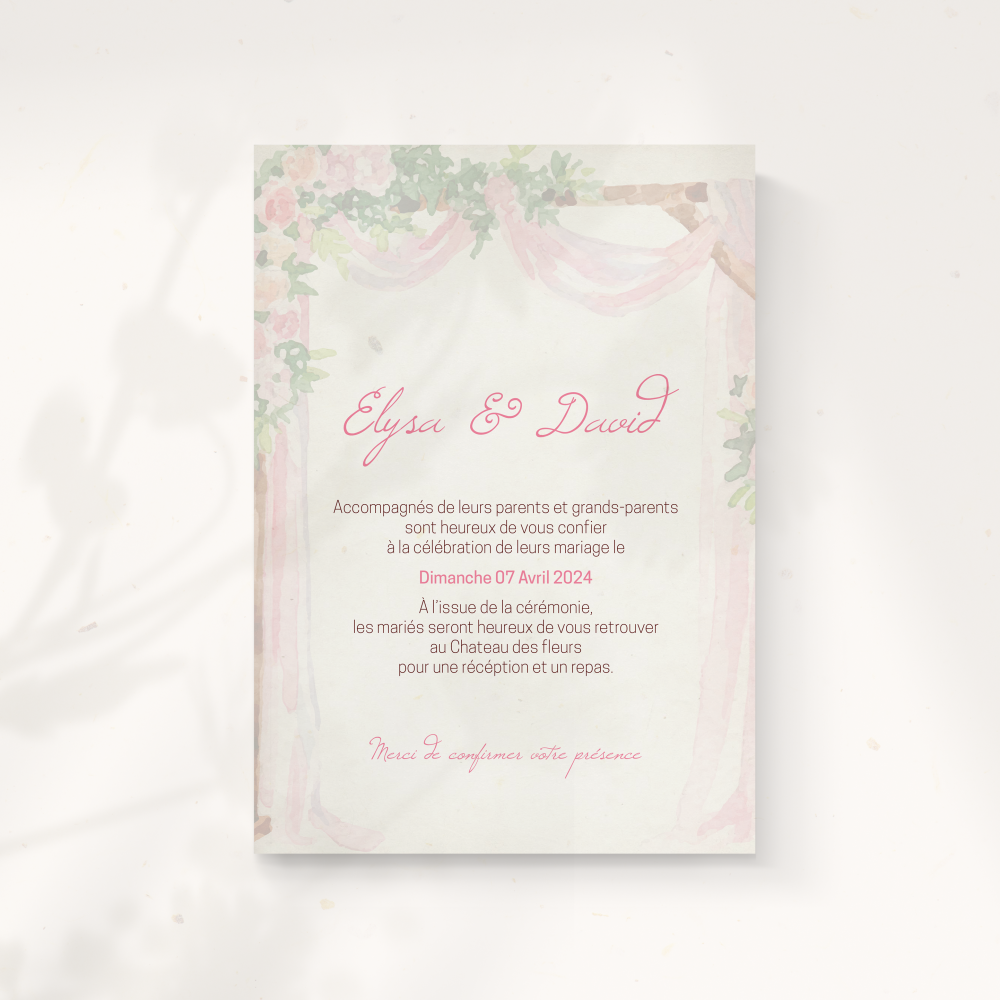 Mariage Champêtre - Le modèle affirme une modernité sobre : dominante chromatique claire, marges équilibrées, typographie nette. Réalisée par nos illustrateurs, l’invitation privilégie l’équilibre et la clarté. Nous assurons la personnalisation complète : texte intégré avec précision, harmonisation des teintes, ajout discret d’un logo. Diffusée exclusivement en numérique, elle atteint vos invités immédiatement. Chaque choix – cadence, proportions, contrastes – concourt à une fluidité durable. Une correspondance premium, fiable et élégante.