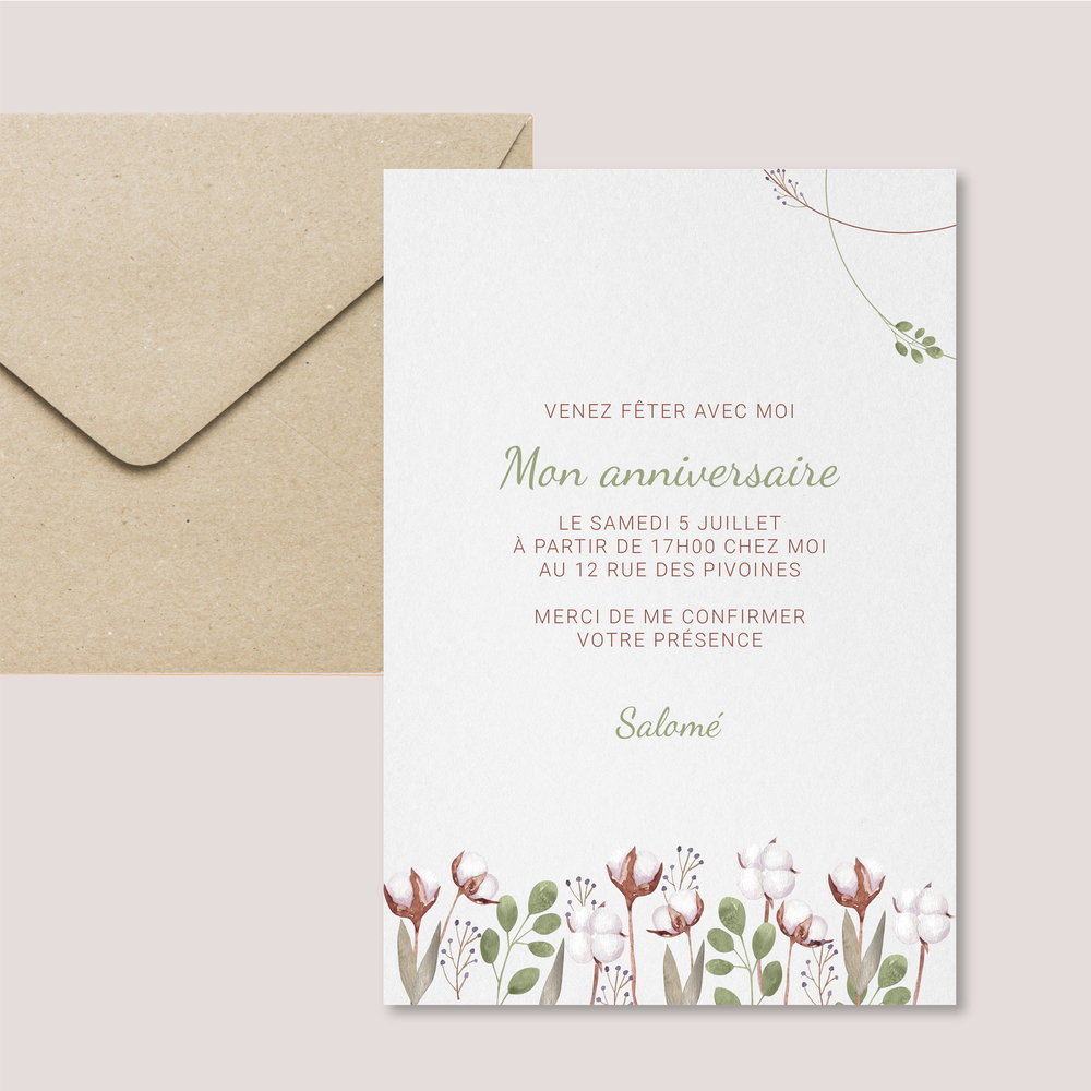 Jolie Fleur - Alliance de finesse et de lisibilité, cette invitation offre un cadre contemporain à vos annonces. La palette, volontairement mesurée, diffuse une lumière douce qui accompagne le texte sans le concurrencer. Nos créateurs ont pensé chaque proportion, chaque intervalle, pour que l’ensemble reste fluide et distingué. Nous assurons la personnalisation complète : texte composé, teintes harmonisées, ajout possible d’un logo. En format numérique uniquement, l’envoi est instantané. Le résultat s’exprime dans la précision des choix graphiques et la retenue des effets. Une invitation sur mesure, droite et élégante, pour annoncer, inviter ou célébrer avec clarté.