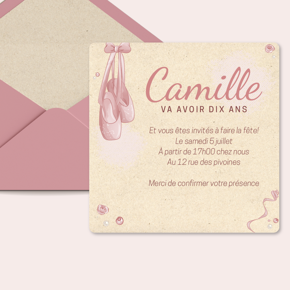Ballerina - Pensée comme un écrin sobre et lumineux, cette invitation met en valeur vos annonces avec clarté. La couleur dominante apporte profondeur et sérénité, tandis que le graphisme souligne la fluidité du texte. Nos créateurs ont imaginé un modèle où l’élégance naît de la simplicité, loin de tout effet ostentatoire. Vous nous transmettez vos mots ; nous les intégrons avec précision, adaptons la palette et ajoutons un logo discret si souhaité. Entièrement digitale, elle est transmise instantanément à vos invités et transforme un simple message en un geste raffiné. Cette correspondance contemporaine affirme une esthétique mesurée, idéale pour partager vos nouvelles avec distinction.