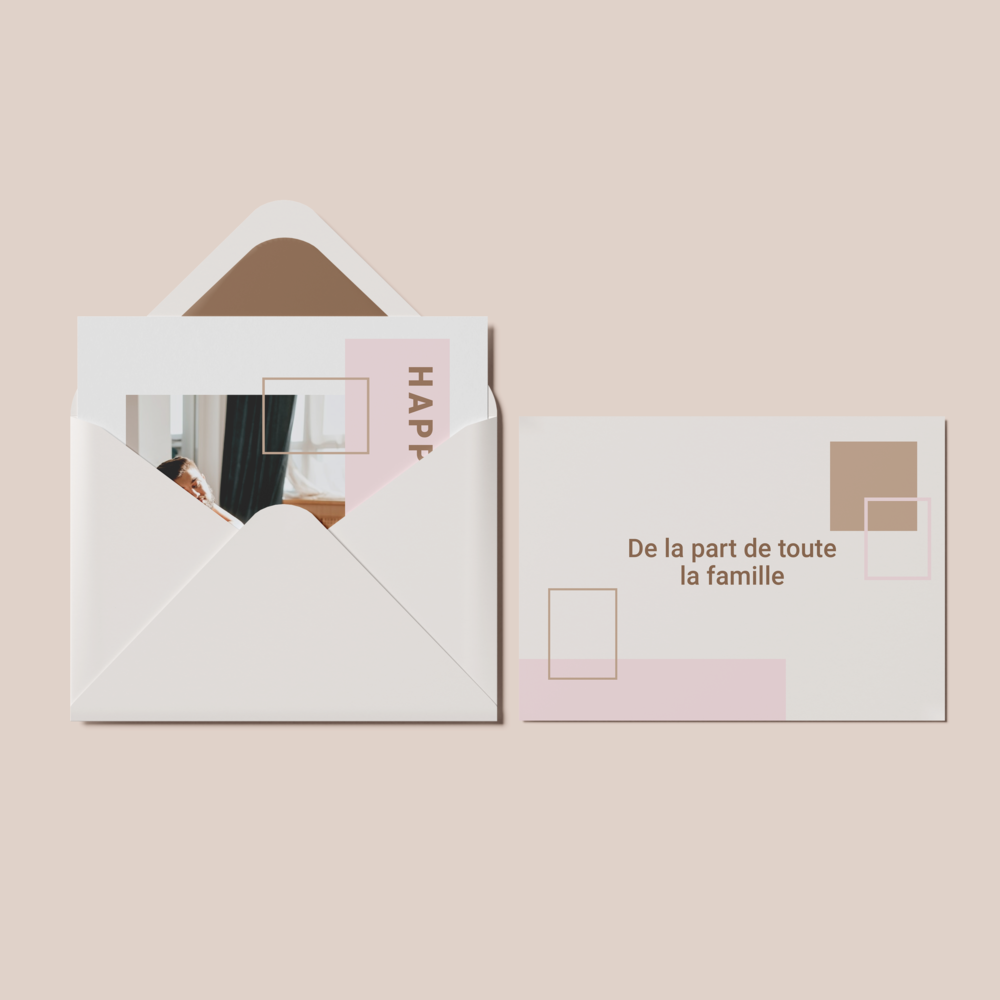 Soft And Square - La carte Soft And Square s’articule autour d’un bleu pastel apaisant, travaillé en formes géométriques carrées qui semblent danser avec harmonie. Pensée comme une carte de vœux, elle véhicule équilibre et sérénité, comme un souffle doux qui accompagne vos souhaits. Sa composition minimaliste attire par sa sobriété : elle ne cherche pas à en faire trop, mais traduit l’essentiel avec élégance. Dans ce carré parfait se loge toute l’attention portée à vos destinataires, un souhait sincère enveloppé de simplicité graphique. Nos créateurs ont imaginé ce modèle comme une œuvre de calme et de mesure. Nous y intégrons votre texte avec précision, ajustons si nécessaire les nuances ou ajoutons un signe distinctif qui reflète votre identité. En version digitale, elle s’adresse immédiatement à vos proches, délivrant un message clair et raffiné. Soft And Square est la promesse d’une correspondance moderne où chaque mot trouve sa place dans une composition à la fois sobre et poétique.