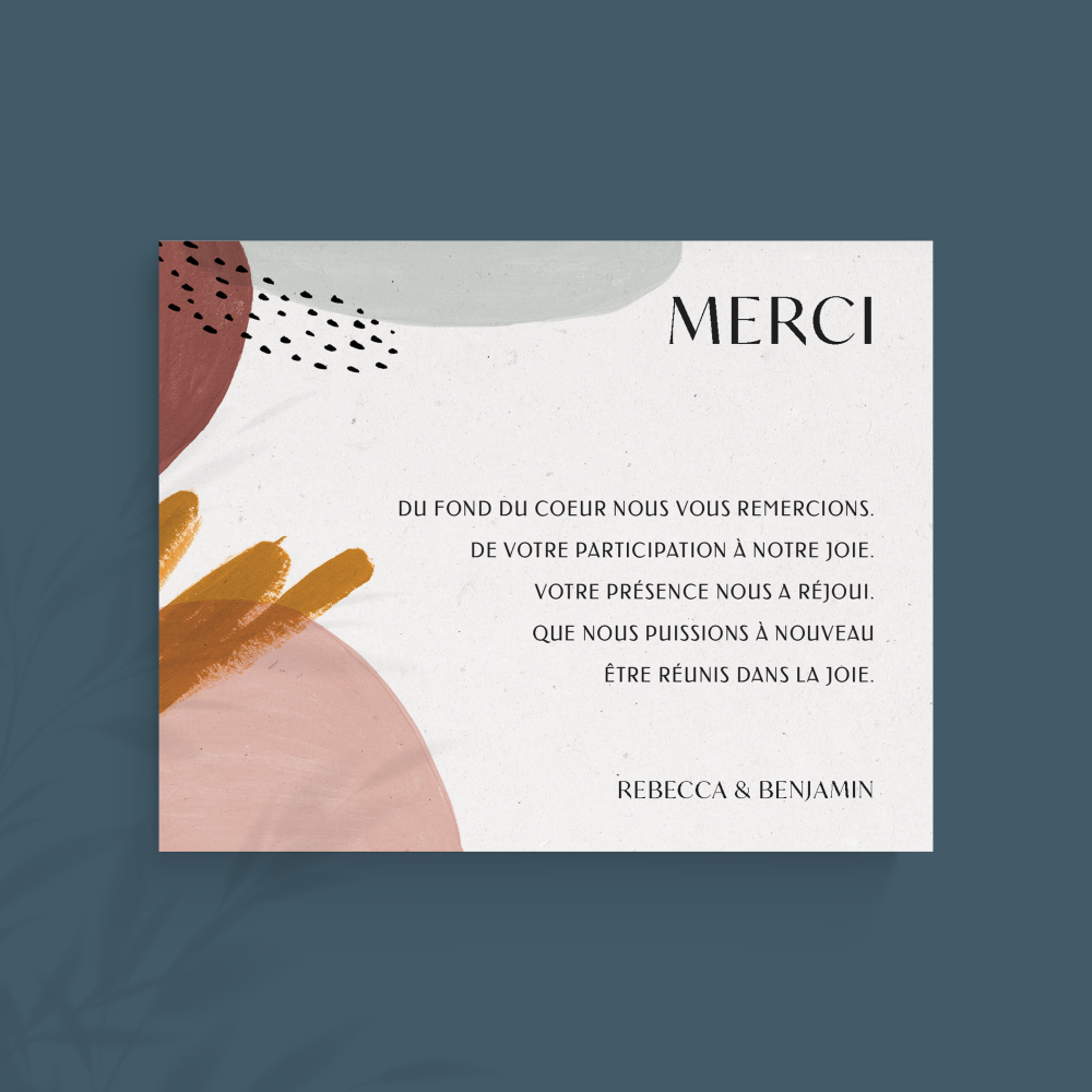 Formes Feutrées Joy - Le graphisme de cette carte joue sur la finesse et la mesure : une couleur dominante douce, des lignes équilibrées et une typographie soignée. L’ensemble met en avant la clarté et la distinction de vos messages. Nos créateurs ont conçu un modèle qui se veut intemporel, pensé pour accompagner vos annonces avec élégance. Nous assurons la personnalisation complète : intégration du texte, harmonisation des teintes, ajout éventuel d’un logo discret. En format exclusivement numérique, l’envoi est immédiat et fluide. Chaque élément est pensé pour maintenir une cohérence et une sobriété maîtrisée. Une invitation premium qui illustre la simplicité raffinée.