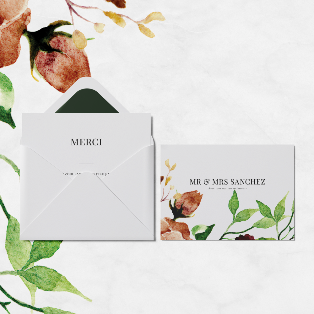 Floraly-Merci - Le modèle met en valeur l’équilibre entre géométrie précise et teintes harmonieuses. La couleur dominante diffuse une clarté douce qui accompagne vos mots avec naturel. Pensée par nos créateurs, cette invitation propose une esthétique contemporaine, sobre et expressive. Nous assurons votre personnalisation complète : texte intégré avec soin, nuances ajustées, logo ajouté si nécessaire. Diffusée en digital uniquement, elle est transmise immédiatement à vos invités. Chaque proportion a été étudiée pour offrir fluidité et cohérence. Une correspondance élégante qui allie distinction, modernité et mesure.
