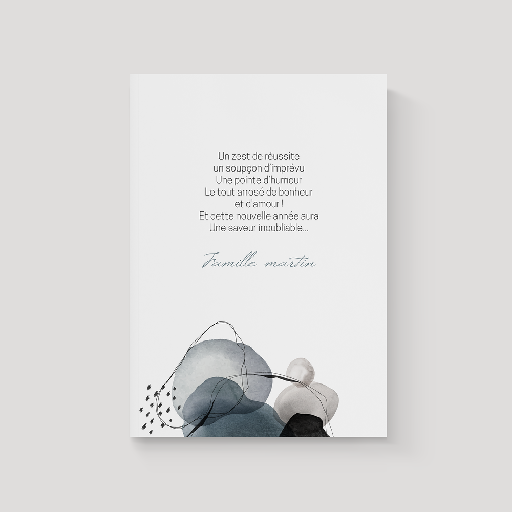 Abstract Blue - Le modèle Abstract Blue déploie une palette de bleus qui se croisent et s’entrelacent comme les vagues d’un océan en mouvement. Cette carte de vœux transforme vos souhaits en une peinture vivante, presque aquarellée, où chaque nuance exprime une émotion. L’abstraction libère l’imaginaire : on y voit tour à tour un ciel changeant, une mer profonde ou un souffle artistique. Ce graphisme original traduit une vision contemporaine de la correspondance, où l’art et le message se rejoignent. Créée par des illustrateurs passionnés, Abstract Blue est une pièce unique qui séduit par sa modernité. Nous y intégrons vos mots avec soin, en adaptant la palette si besoin ou en ajoutant un logo discret. Diffusée uniquement au format numérique, elle parvient instantanément à vos destinataires. Offrir cette carte, c’est partager plus qu’un vœu : c’est inviter à une contemplation, un instant de beauté qui accompagne vos pensées avec élégance et intensité.