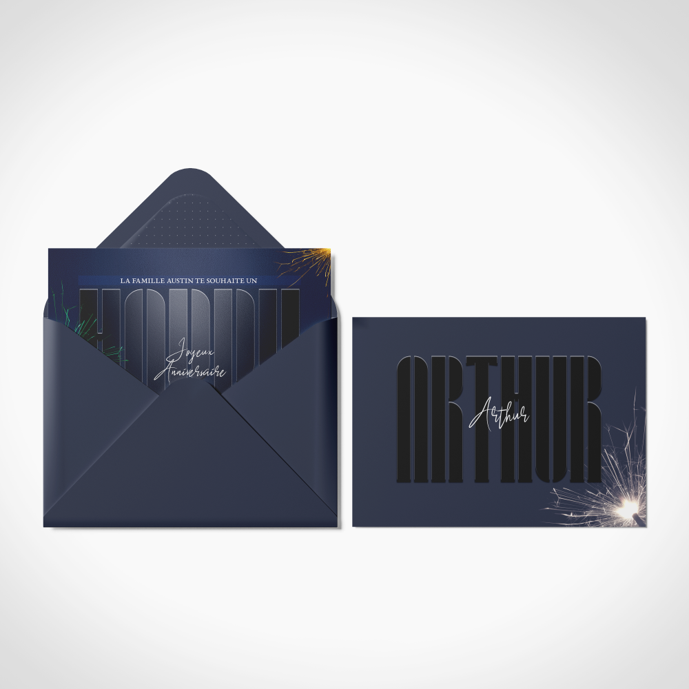 Blue Birthday - Le dessin met en avant une dominante chromatique subtile qui enveloppe vos mots d’une lumière calme. La structure, volontairement régulière, installe une lecture sûre et fluide. Conçue par nos créateurs, l’invitation privilégie la tenue et la cohérence des détails. Nous réalisons votre personnalisation : intégration du texte, harmonisation des teintes, ajout d’un logo discret si besoin. Entièrement digitale, elle parvient instantanément à vos destinataires. Chaque choix — proportion, interlignage, contraste — sert la clarté du message. Une correspondance premium, posée et élégante, pour partager vos nouvelles avec distinction.