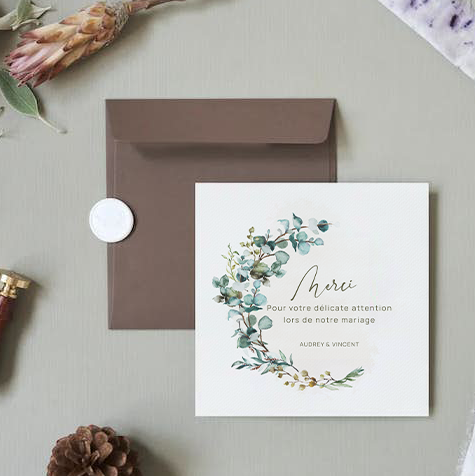 Green Elegant Merci - Cette invitation affirme une esthétique claire et mesurée : une couleur dominante posée, des marges équilibrées et une typographie précise. Nos créateurs ont voulu un modèle premium qui installe la confiance et la sobriété. Nous assurons la personnalisation complète : vous nous transmettez votre texte, nous l’intégrons avec soin, ajustons la palette et ajoutons un logo discret si besoin. Diffusée exclusivement en version digitale, elle atteint vos invités immédiatement. Chaque choix – proportions, contrastes, hiérarchie – a été pensé pour préserver fluidité et élégance. Une correspondance contemporaine, sobre et raffinée.