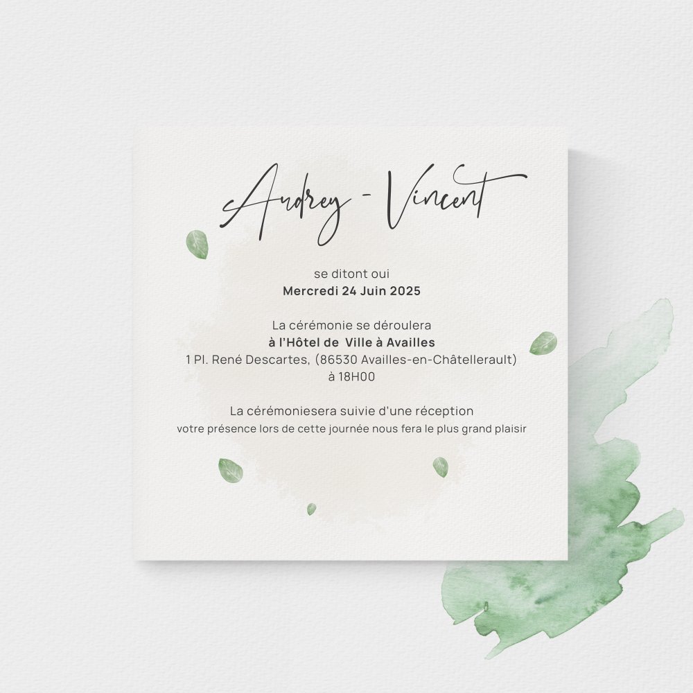 Green Elegant Invite - Avec ce modèle, la modernité se fait précise : dominante chromatique affirmée, interlignes mesurés, hiérarchie lisible. Nos créateurs ont composé une invitation premium qui met l’essentiel au cœur. Nous prenons en charge la personnalisation complète : intégration de votre texte, harmonisation des couleurs, ajout d’un logo discret si besoin. Entièrement digitale, elle atteint vos invités en un instant. Chaque choix – proportion, tempo, contraste – vise une lecture fluide et élégante. Une correspondance contemporaine, droite et raffinée.