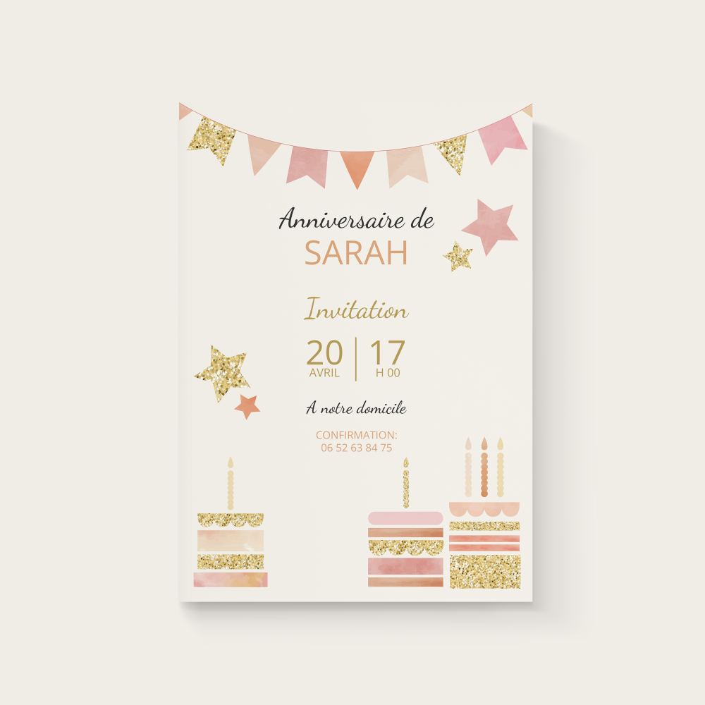 Glittery Star - Cette invitation affirme une sobriété lumineuse où la couleur dominante guide le regard sans l’imposer. La mise en page, pensée par nos illustrateurs, met l’accent sur la lisibilité : respirations typographiques, alignements précis, contrastes mesurés. L’objectif est clair : offrir à vos annonces un espace contemporain, élégant et durable. Nous réalisons la personnalisation sur mesure : vous nous adressez votre texte, nous le composons avec soin, ajustons les nuances et ajoutons, si souhaité, un logo discret. Entièrement digitale, l’invitation parvient instantanément à vos destinataires et facilite un partage fluide. Chaque détail vise la justesse : proportions équilibrées, rythme visuel maîtrisé, finition graphique sans emphase. Une correspondance premium qui privilégie l’émotion vraie et la clarté, pour annoncer, inviter ou célébrer avec distinction.