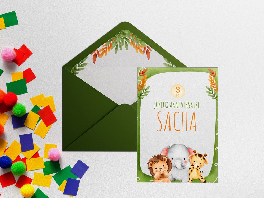 Jungle King - Cette création fait dialoguer des formes nettes et des teintes harmonieuses pour proposer une invitation équilibrée et élégante. La couleur dominante, choisie pour sa douceur, met en lumière vos mots et leur confère un écrin raffiné. Nos créateurs ont conçu ce modèle comme un support sobre et original, adapté à vos annonces les plus importantes. Vous nous confiez votre texte ; nous l’intégrons avec soin, en ajustant les nuances et en ajoutant un logo discret. En format exclusivement digital, l’envoi est immédiat et moderne. Chaque proportion, chaque espace a été pensé pour privilégier fluidité et justesse. Une correspondance contemporaine qui valorise l’essentiel : vos intentions et l’attention portée à vos invités.