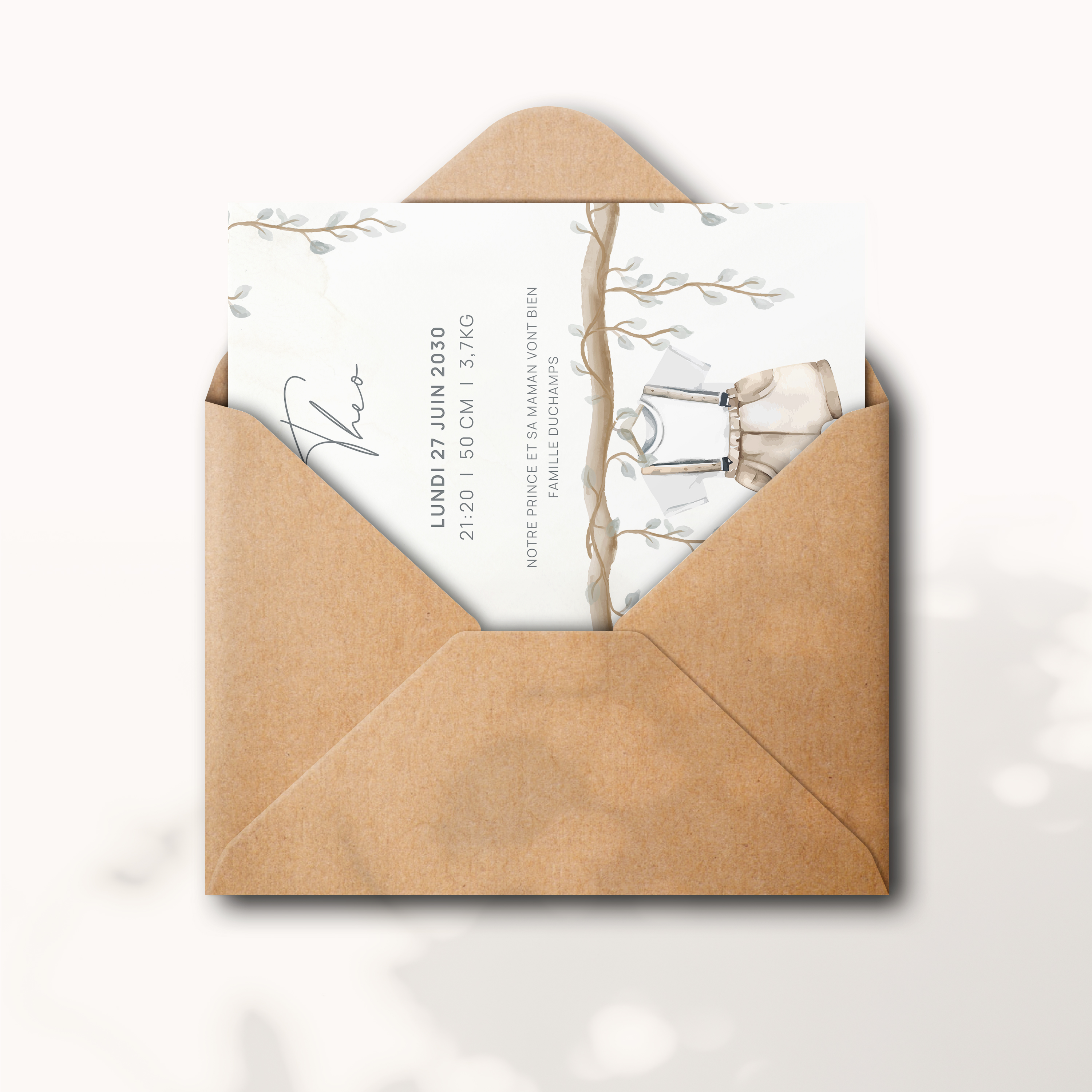 Petit Short - Le modèle choisit une modernité lumineuse : couleur dominante douce, marges aérées, typographie précise. Nos illustrateurs ont conçu une esthétique premium qui valorise la clarté. Vous nous confiez votre texte ; nous le composons avec exactitude, accordons les nuances et ajoutons un logo discret. 100% digitale, l’invitation parvient instantanément à vos invités. Chaque détail – proportions, cadence, contrastes – a été pensé pour préserver fluidité et élégance. Une correspondance contemporaine, sobre et raffinée.