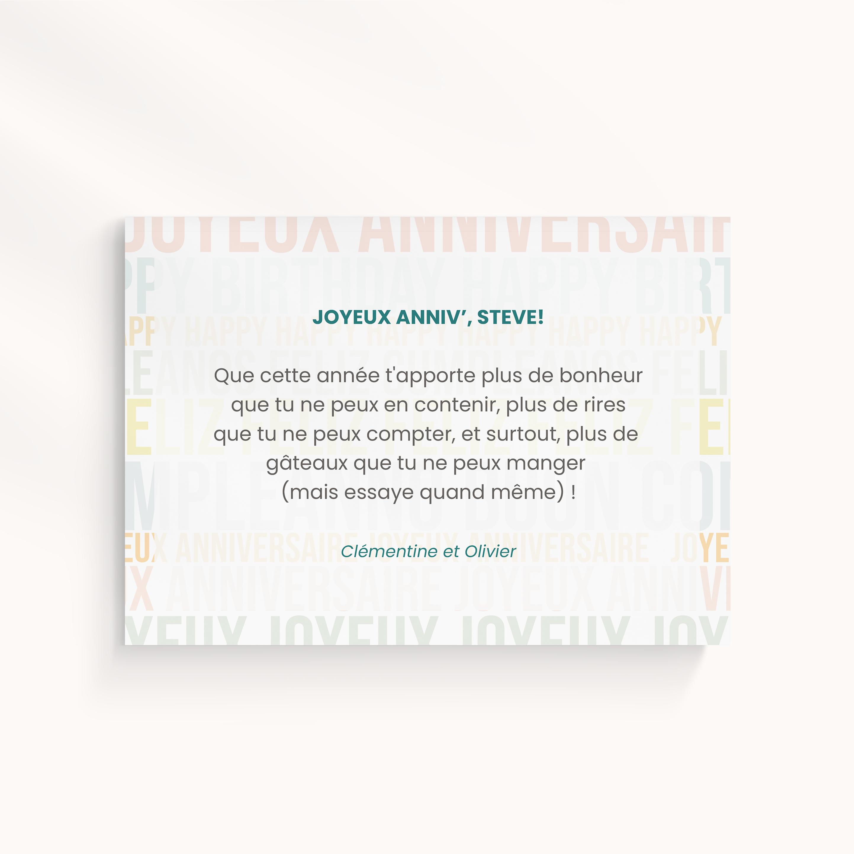 Pastel Anniv - Cette invitation met en avant une dominante chromatique affirmée, équilibrée par une mise en page claire et une typographie sobre. Nos créateurs ont conçu un design premium qui privilégie la rigueur élégante. Nous prenons en charge la personnalisation : intégration de votre texte, ajustement des teintes, ajout discret d’un logo. 100% digitale, elle atteint vos invités immédiatement. Chaque paramètre – proportions, alignements, marges – a été calibré pour préserver fluidité et justesse. Une correspondance contemporaine, simple et posée.