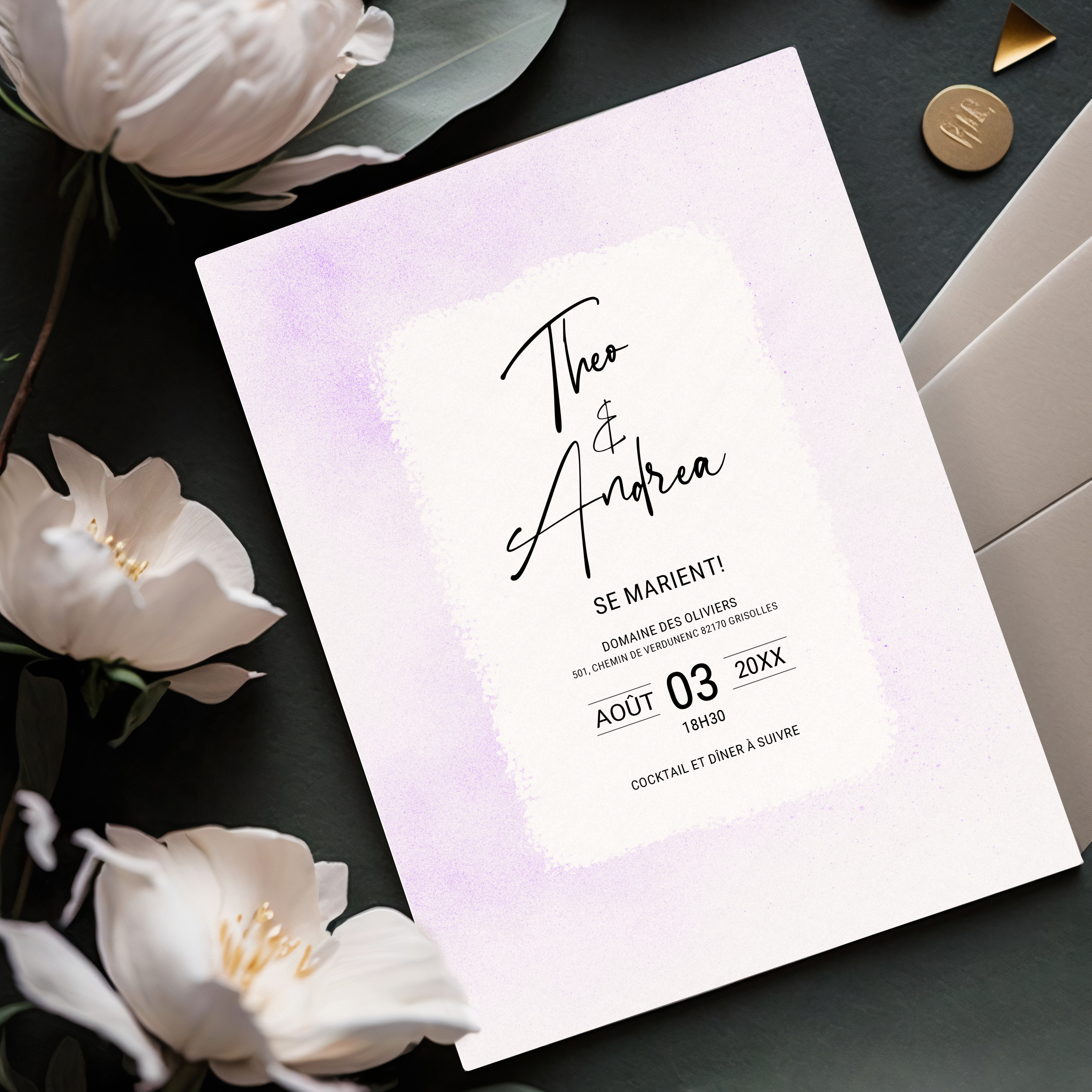 Aqua-Purple - Cette invitation valorise une dominante chromatique douce, équilibrée par une mise en page claire et une typographie posée. Nos créateurs ont imaginé une esthétique premium qui marie simplicité et élégance. Vous nous confiez le texte ; nous l’intégrons avec soin, ajustons la palette et ajoutons un logo discret si besoin. 100% digitale, elle atteint vos invités instantanément. Chaque détail – proportions, alignements, marges – a été pensé pour préserver fluidité et raffinement. Une correspondance contemporaine, simple et durable.