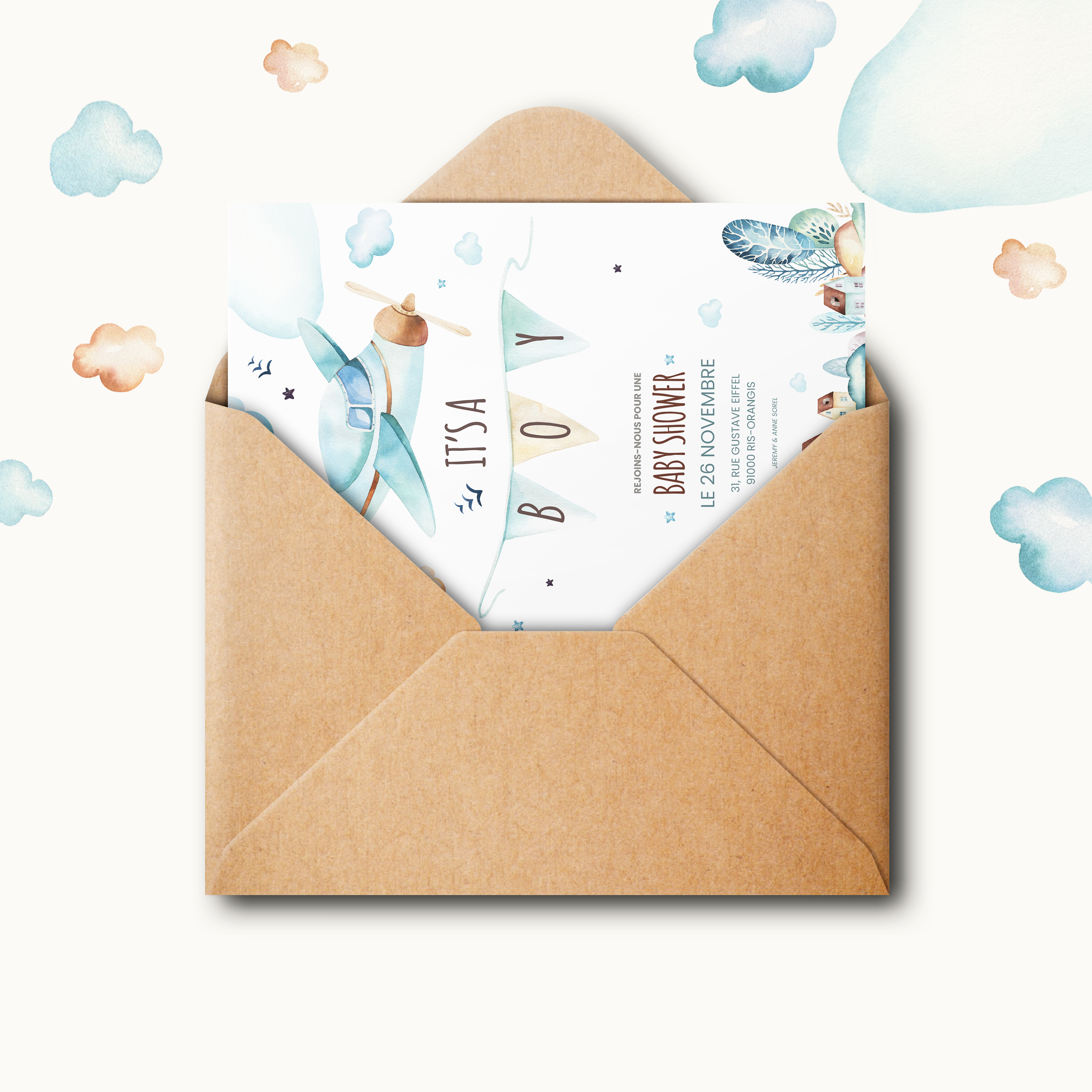 Pilote - Le dessin affirme une sobriété lumineuse : dominante chromatique claire, marges équilibrées, typographie précise. Nos illustrateurs signent un modèle premium qui met l’accent sur l’évidence du message. Nous prenons en charge la personnalisation sur mesure : vous nous confiez votre texte, nous le composons, ajustons les teintes et ajoutons un logo discret. Diffusée exclusivement en numérique, l’invitation atteint vos invités sans délai. Chaque détail – proportions, cadence, échelle – a été calibré pour une lecture fluide et élégante. Une correspondance contemporaine, simple et durable.