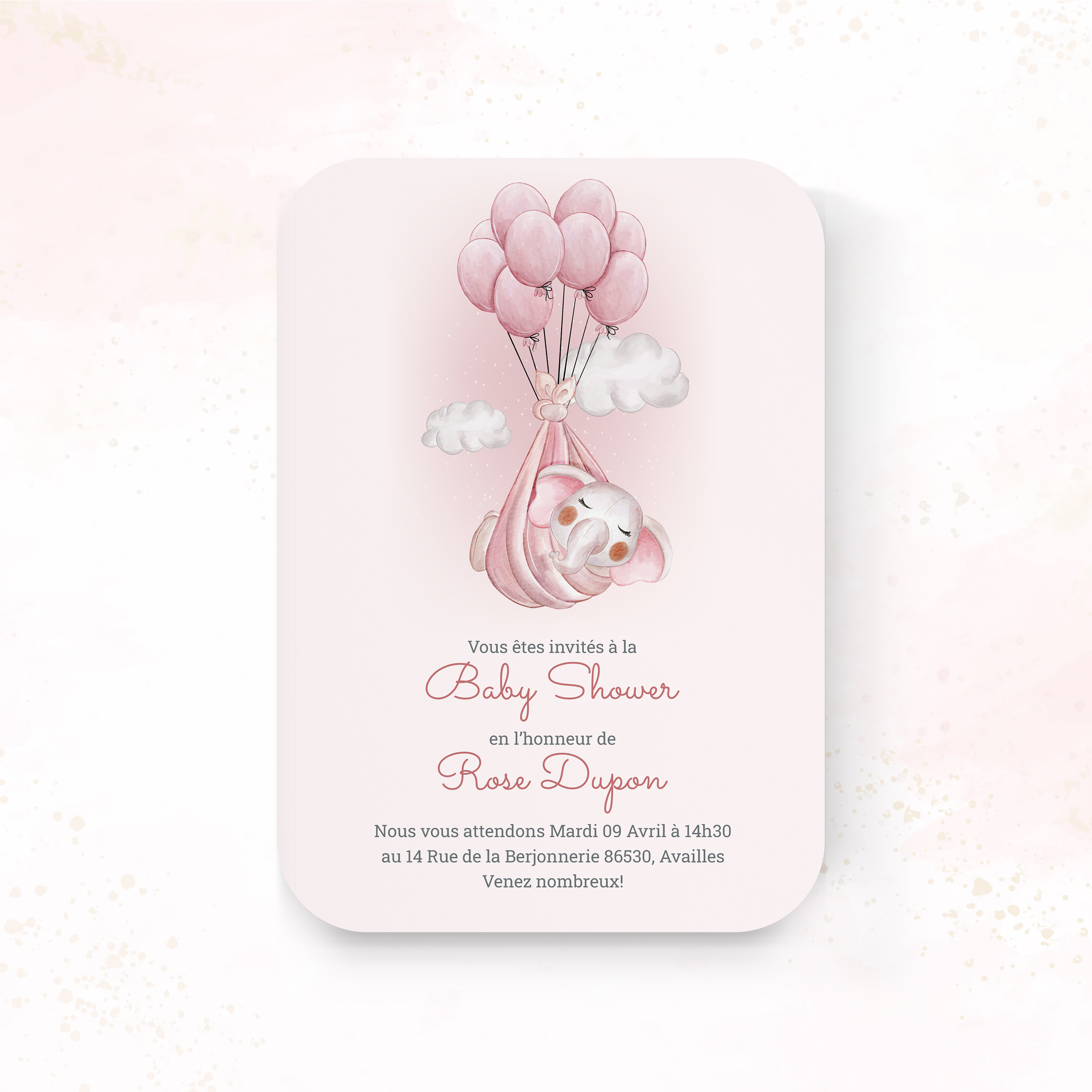 Pink Elefant - Le dessin revendique une modernité apaisée : dominante chromatique lumineuse, marges aérées, typographie nette. Nos illustrateurs signent une invitation premium qui laisse respirer le message et en souligne la portée. Nous gérons la personnalisation complète : vous nous envoyez le texte, nous le mettons en page, harmonisons la palette et ajoutons un logo discret. 100% digitale, elle atteint vos invités immédiatement. Cadence des titres, équilibre des blocs et générosité des blancs assurent une lecture fluide et sûre.