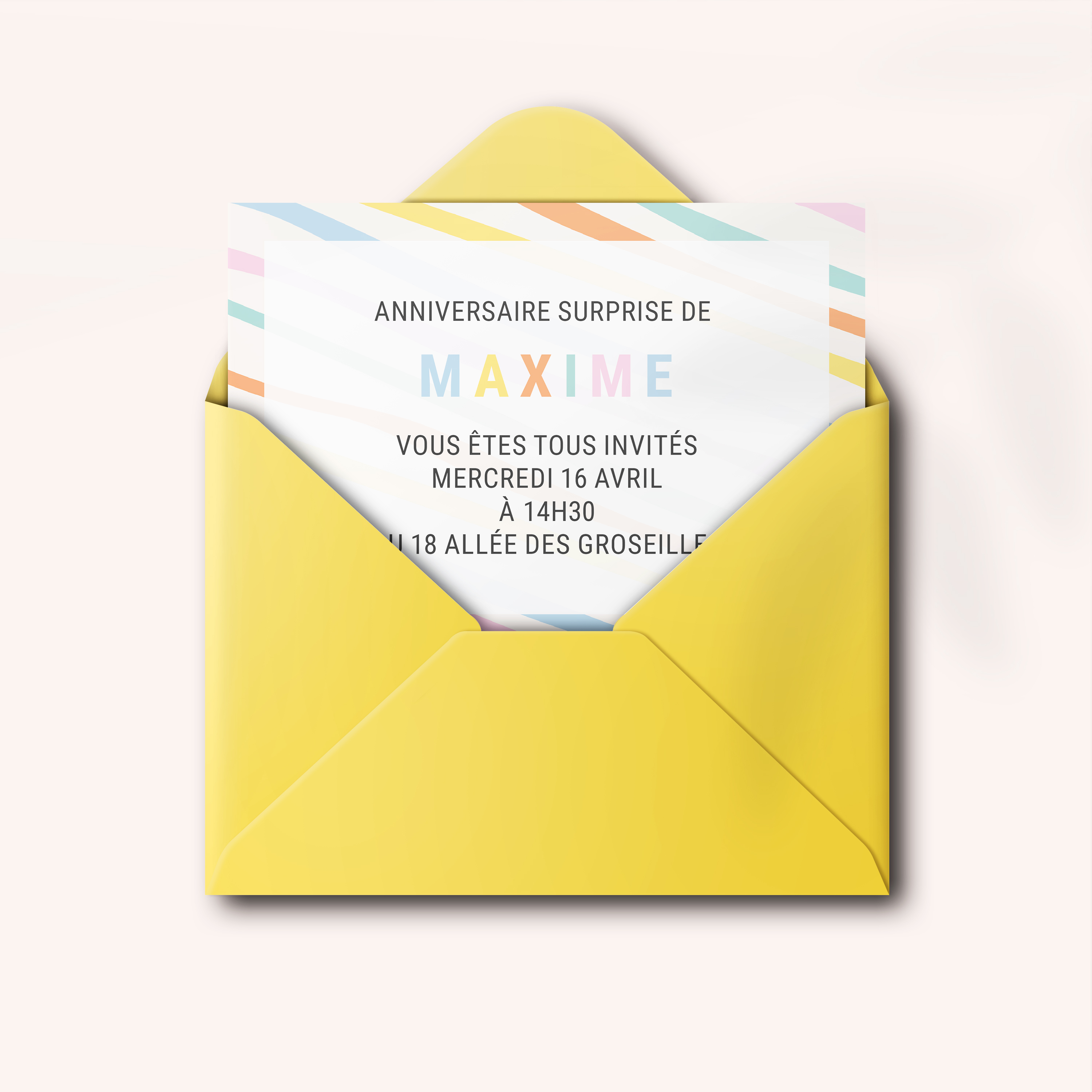 Funny Colors - Cette invitation met en valeur une dominante chromatique affirmée, structurée par une mise en page sobre et une typographie nette. Nos créateurs ont imaginé une esthétique premium qui associe rigueur et élégance. Vous nous envoyez le texte ; nous l’intégrons, harmonisons la palette et ajoutons un logo discret. 100% digitale, elle atteint vos invités immédiatement. Chaque choix – proportions, cadence, respiration visuelle – a été pensé pour préserver fluidité et justesse. Une correspondance contemporaine, simple et raffinée.