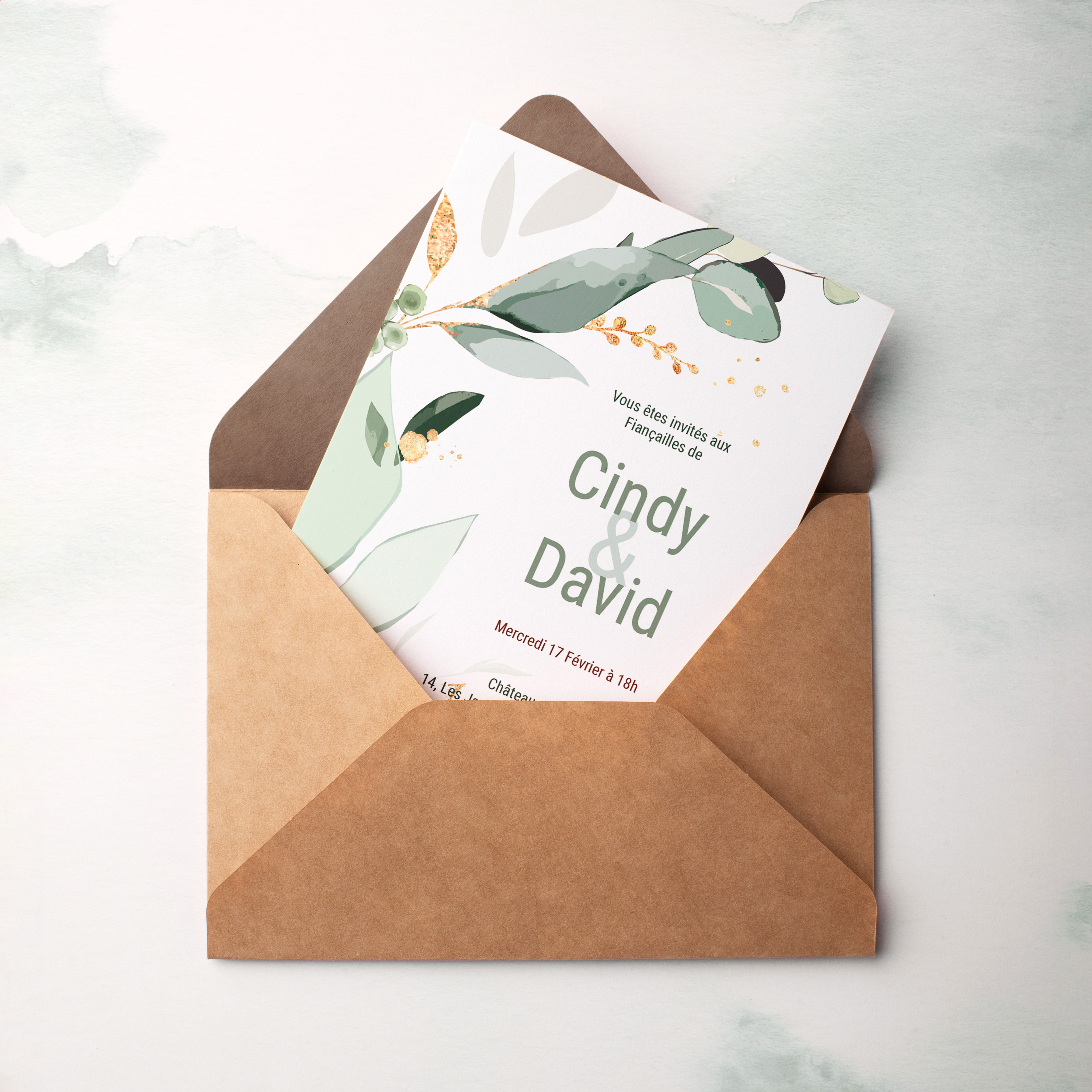 Sage Green Engagement - Le modèle met en scène une dominante chromatique douce, tenue par des marges sobres et une typographie claire. Nos illustrateurs ont façonné une esthétique premium où l’élégance naît de la mesure. Nous prenons en charge la personnalisation : vous nous confiez le texte, nous le composons avec exactitude, ajustons la palette et ajoutons un logo discret. 100% digitale, l’invitation parvient immédiatement à vos invités. Chaque choix – proportions, alignements, contrastes – a été pensé pour une lecture fluide et durable. Une correspondance contemporaine, simple et raffinée.