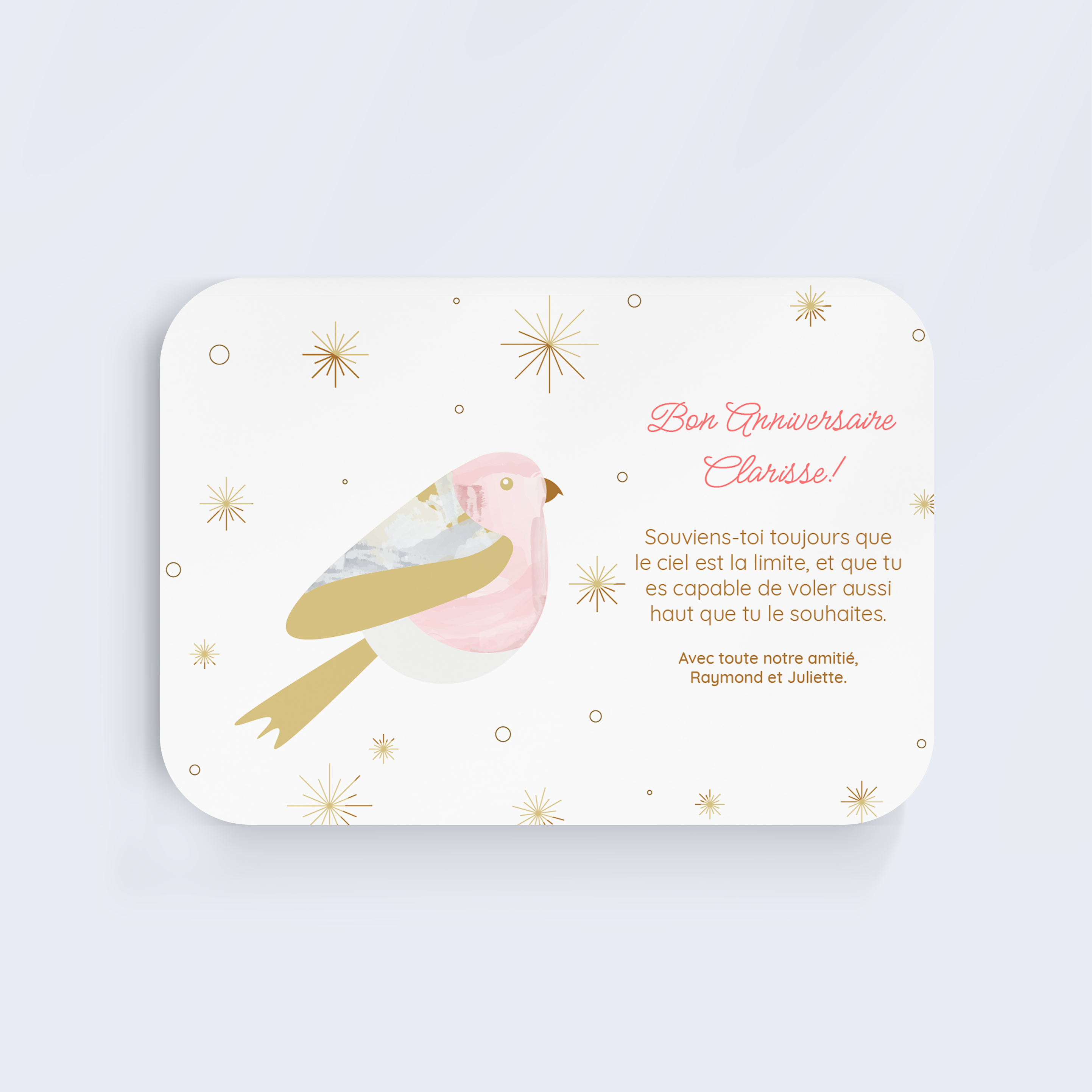 Envol Ailé - Le modèle affirme une modernité posée : dominante chromatique douce, marges régulières, titrages mesurés. Nos illustrateurs ont conçu une esthétique premium où l’équilibre prime, loin des effets superflus. Nous prenons en charge la personnalisation : vous nous transmettez le texte, nous l’intégrons, affinons les couleurs et ajoutons un logo discret si nécessaire. 100% digitale, l’invitation se diffuse immédiatement auprès de vos invités. La structure claire, le tempo des lignes et la respiration des blancs assurent une lecture confortable et sûre. Idéal pour annoncer un événement avec élégance, ce dessin privilégie l’essentiel et assume une allure contemporaine, sobre et durable.